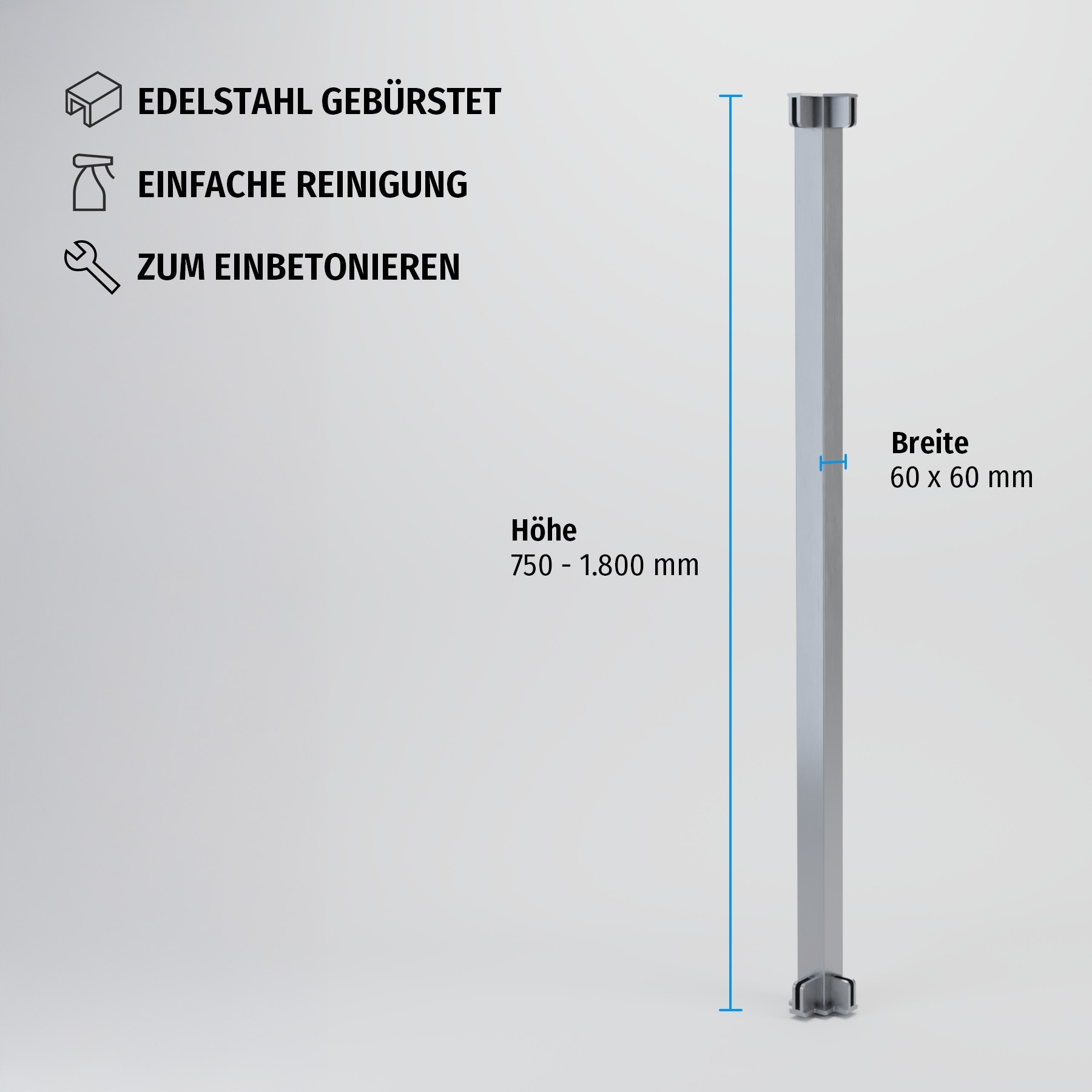 Eck-Pfosten System A 60x60 mm zum Einbetonieren