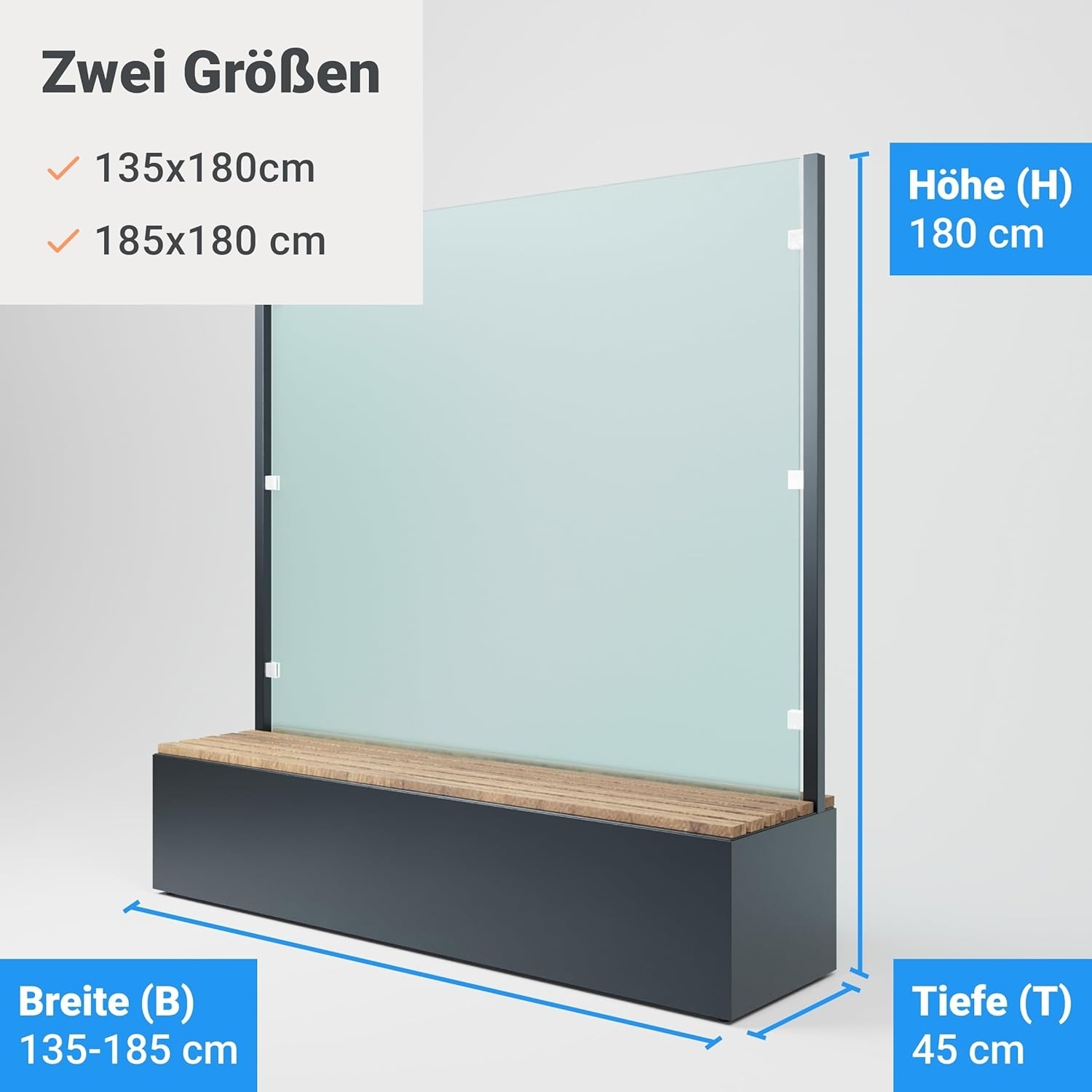 Sitzbank mit Sicht- & Windschutz | 135 cm breit | Klarglas satiniert