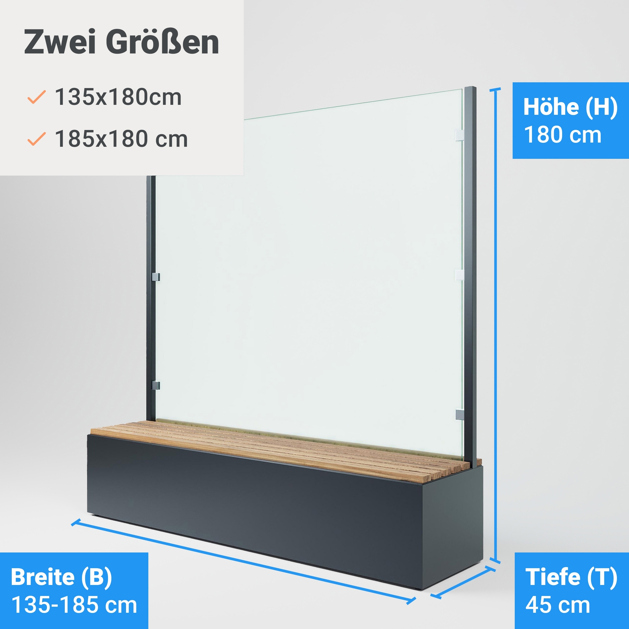 Sitzbank mit Sicht- & Windschutz | 135 cm breit | Klarglas