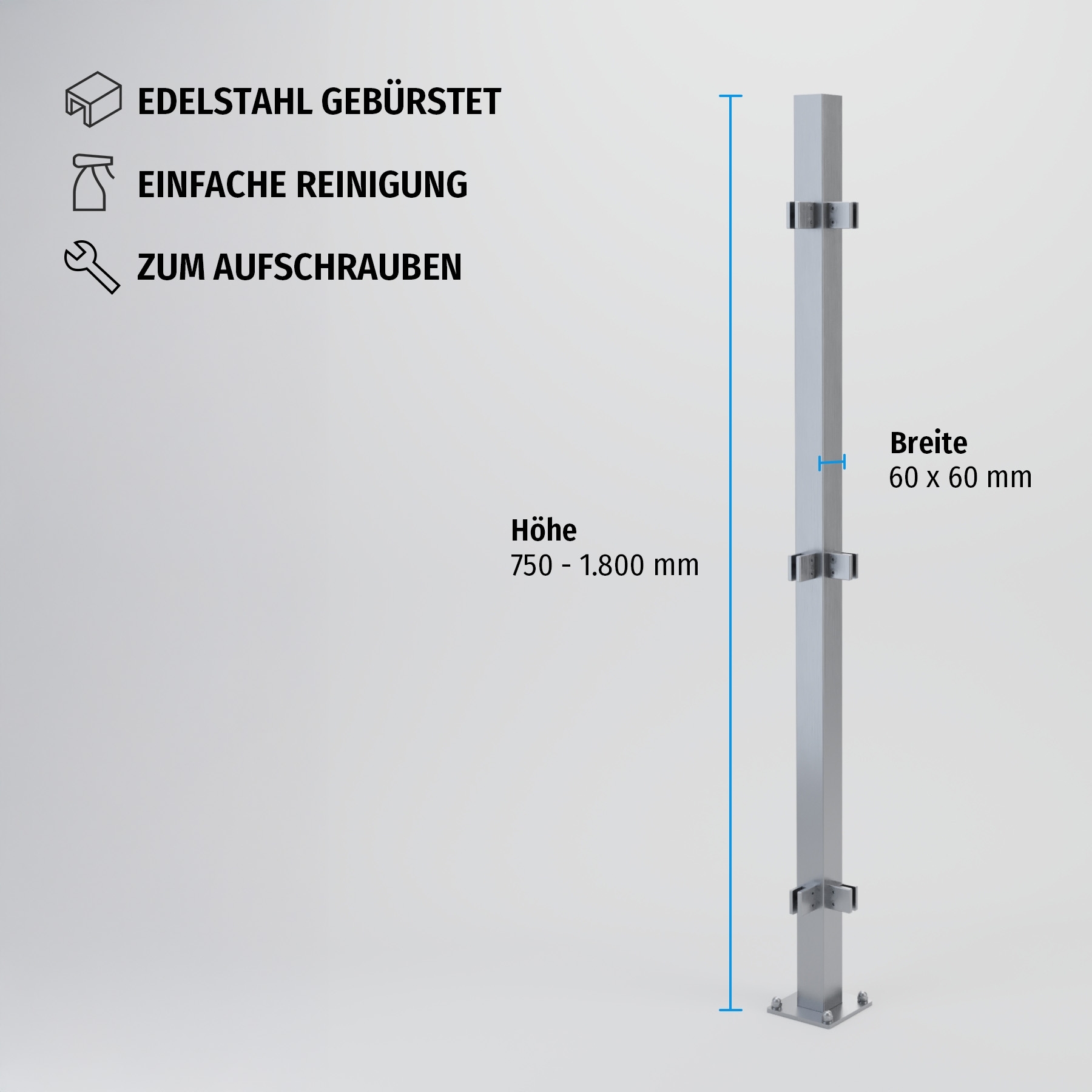 Eck-Pfosten System F Glasstärke 6 - 10 mm zum Aufschrauben