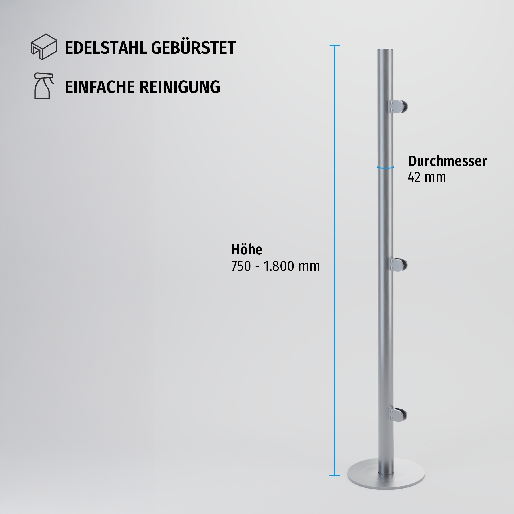 End-Pfosten rund 42 mm mit Tellerfuß