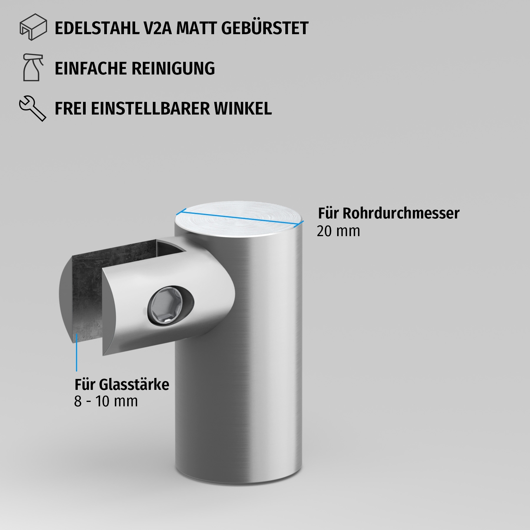 Glasklemme variabel | für 20 mm Rohr | matt