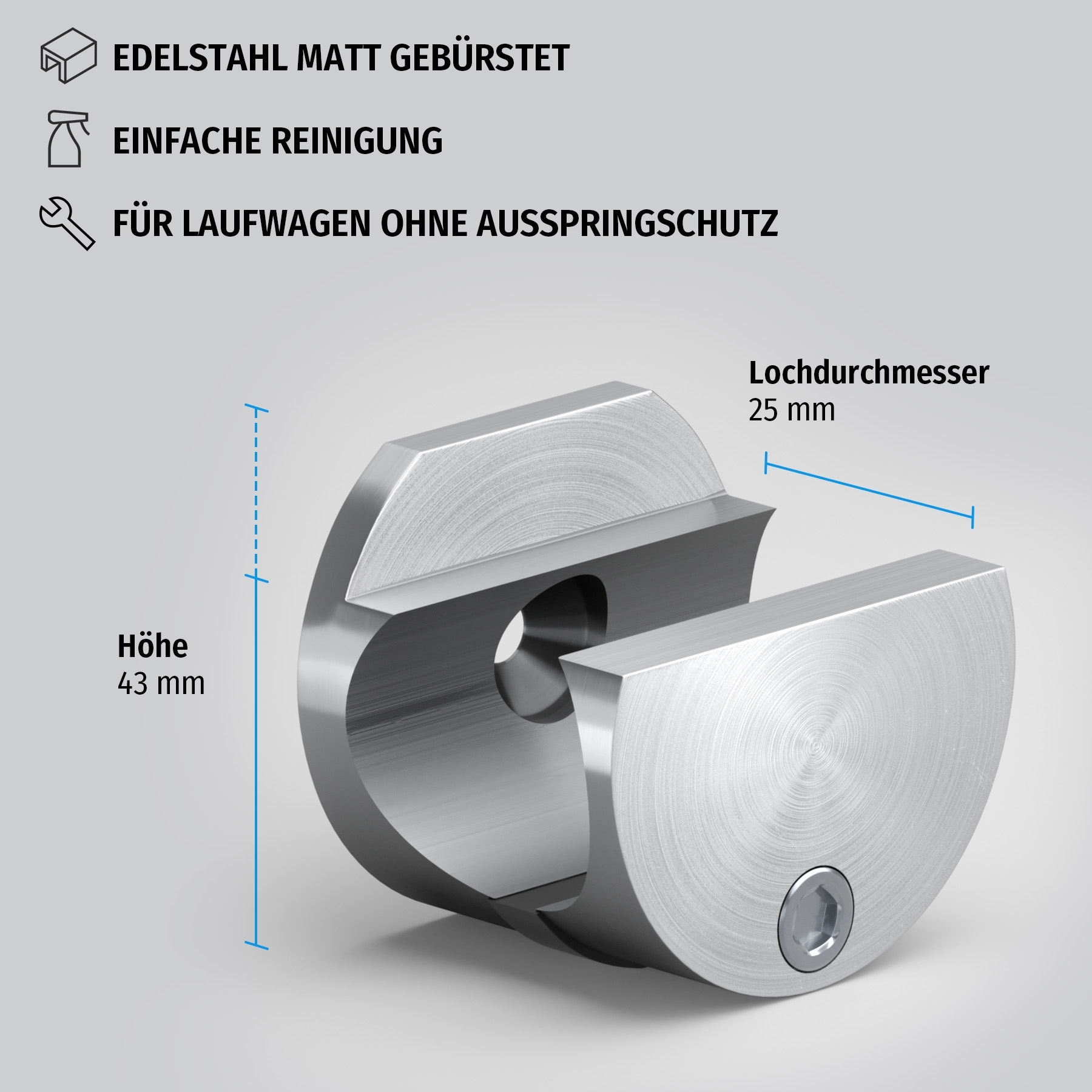 Wandhalterung Rohr-Wand Ø 25 mm - ohne Ausspringschutz
