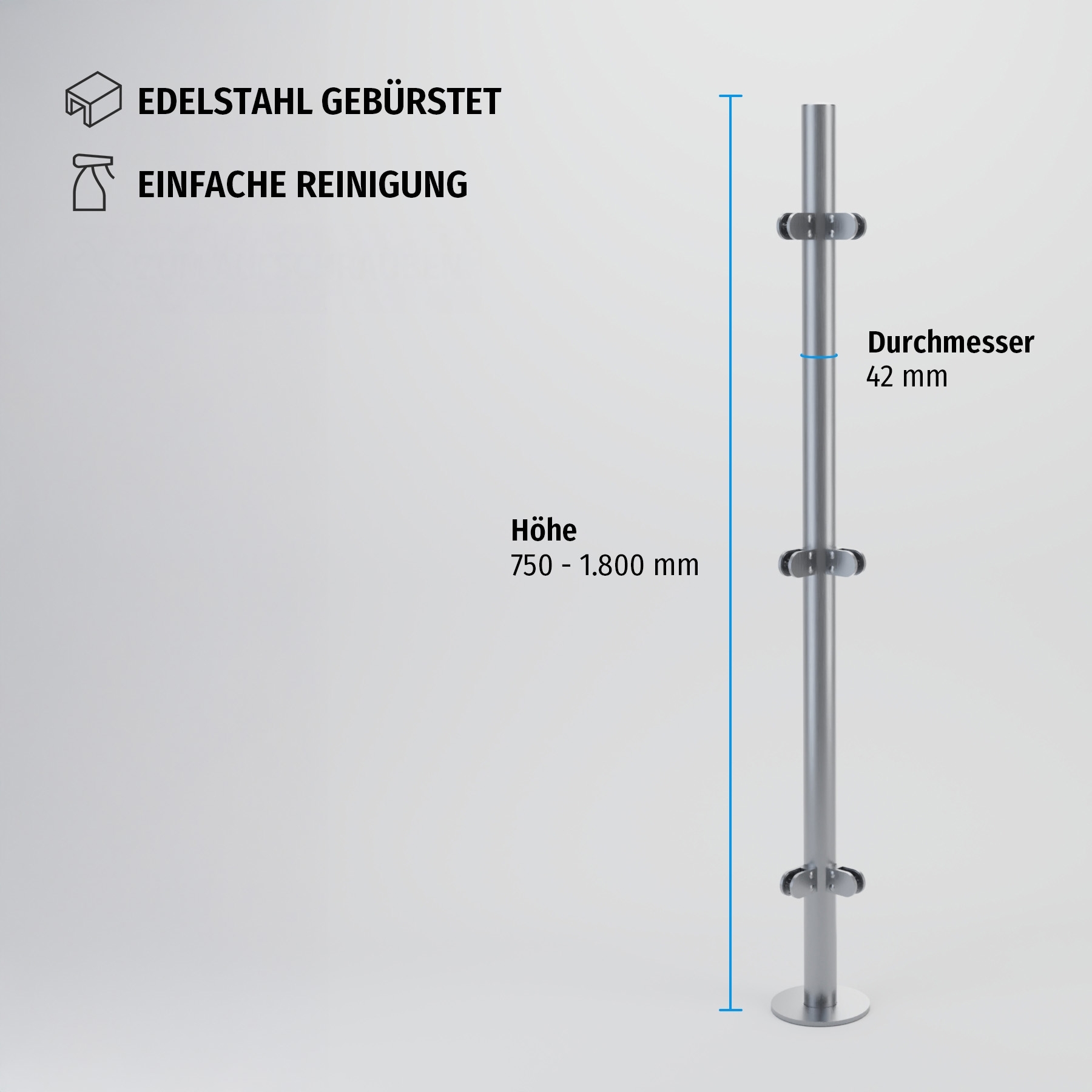 Eck-Pfosten rund 42 mm mit Tellerfuß