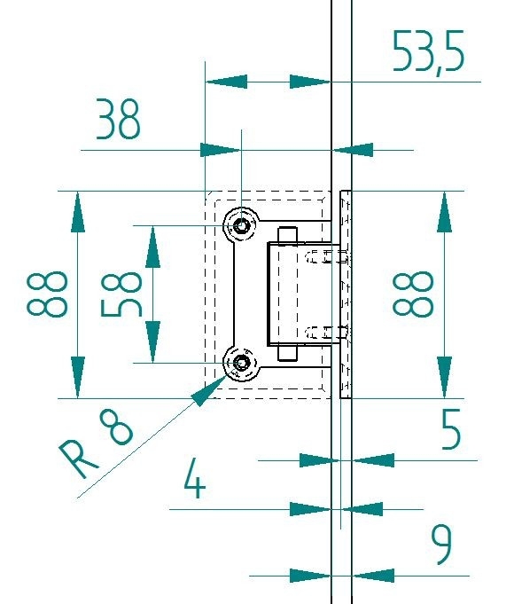 Scharnier Verbindung Glas-Wand 90° R/L Anschlag, Automatikschließung - Hochglanz