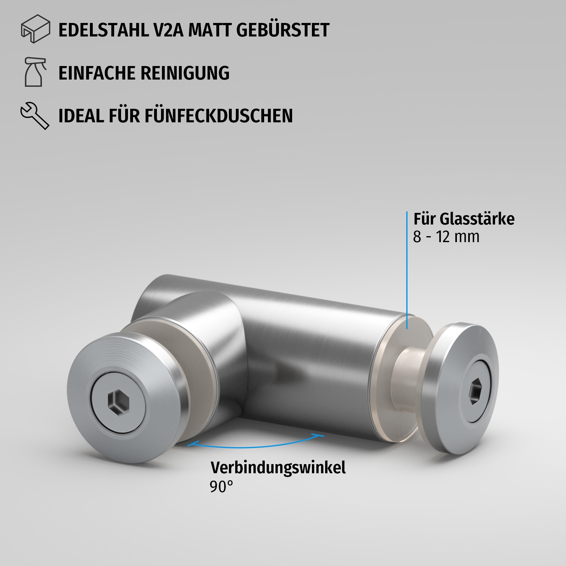 Winkelverbinder Glas-Glas 90° | 8 - 12 mm | Matt