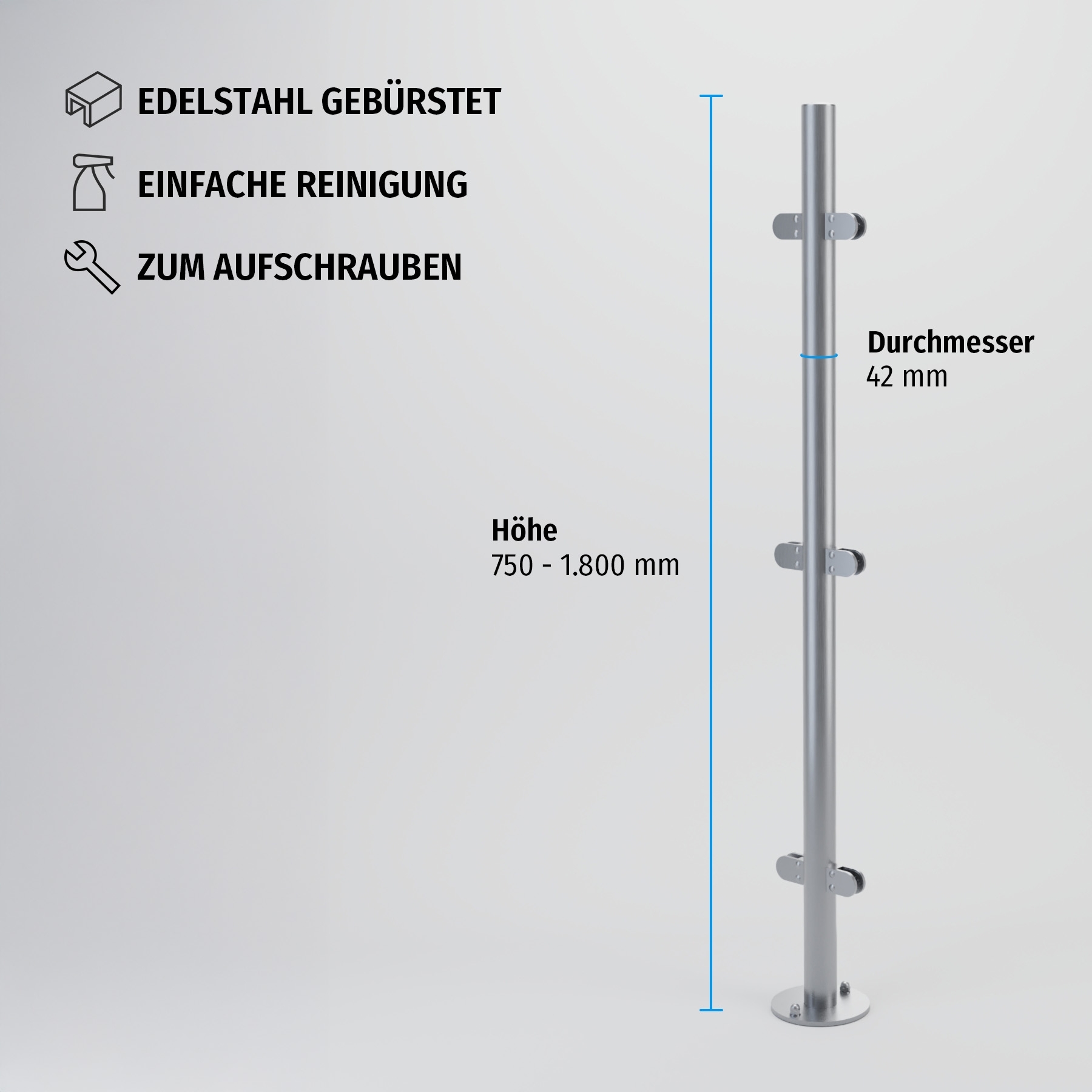 Mittel-Pfosten rund 42 mm zum Aufschrauben