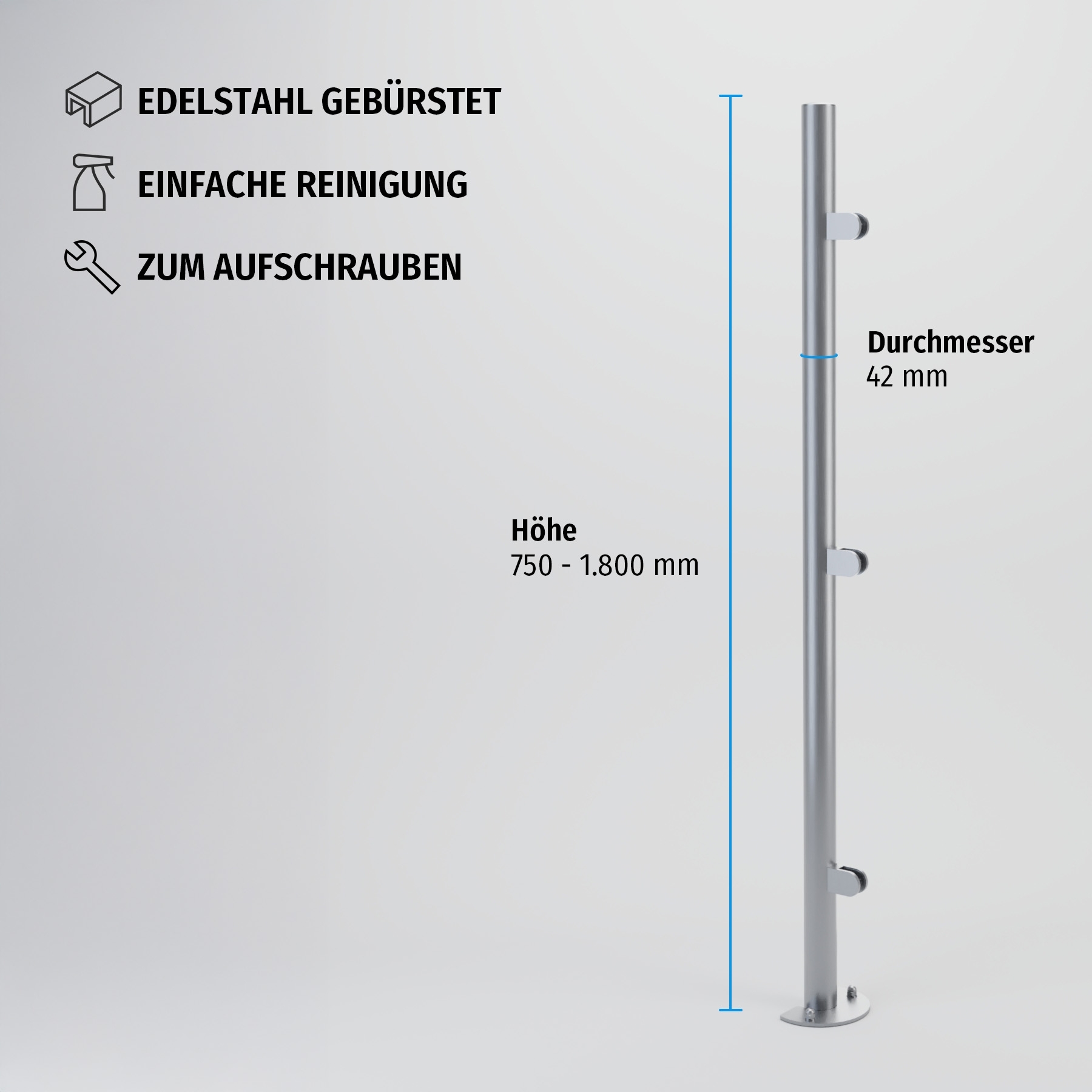 End-Pfosten rund 42 mm zum Aufschrauben