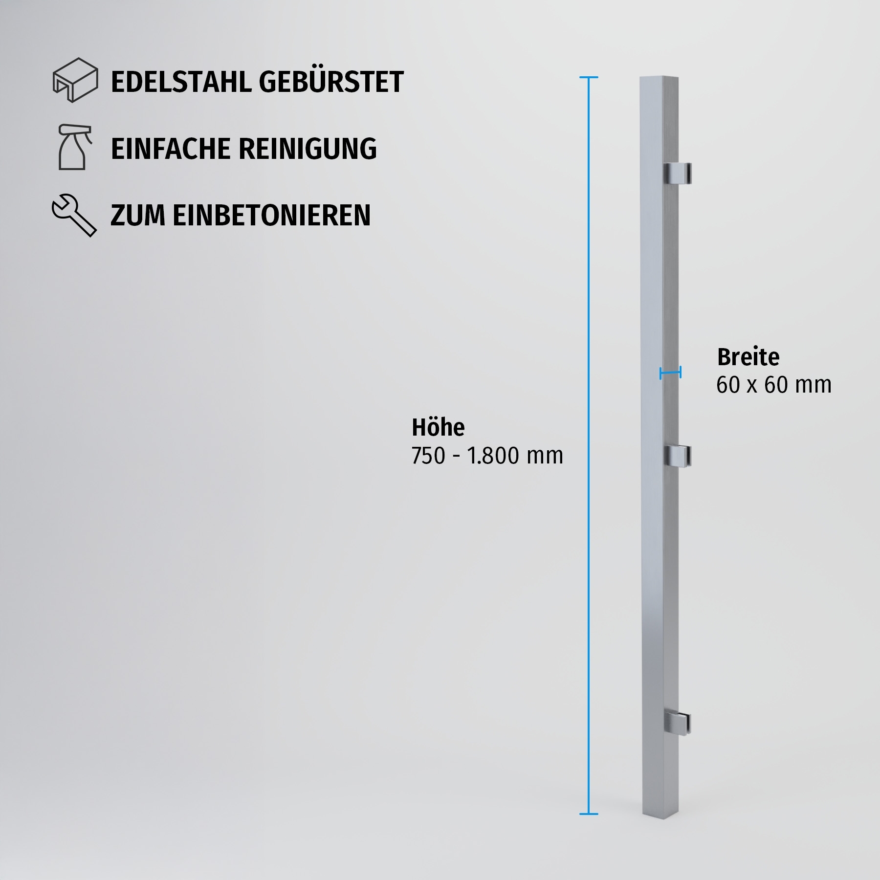 End-Pfosten System F Glasstärke 6 - 10 mm zum Einbetonieren
