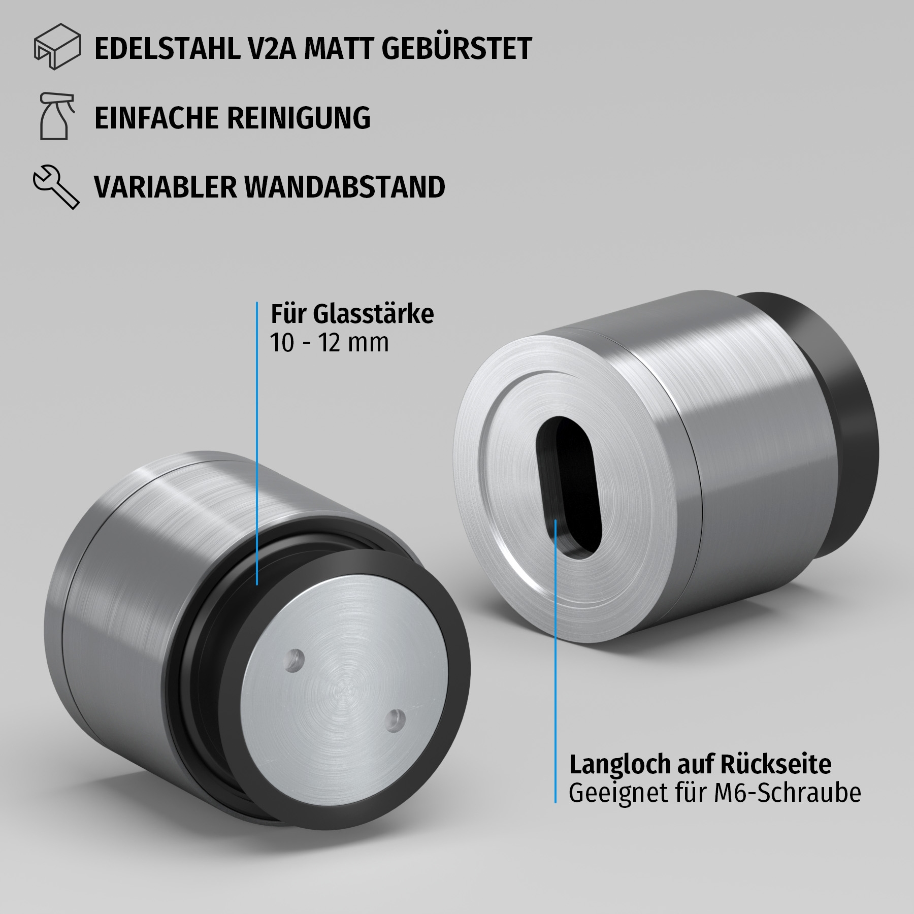Punkthalter Glas-Wand, für 10-12 mm Glas, 18-22mm Wandabstand