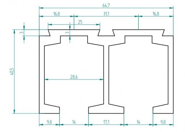 Laufschiene zweiflügelige Tür - Aluminium eloxiert
