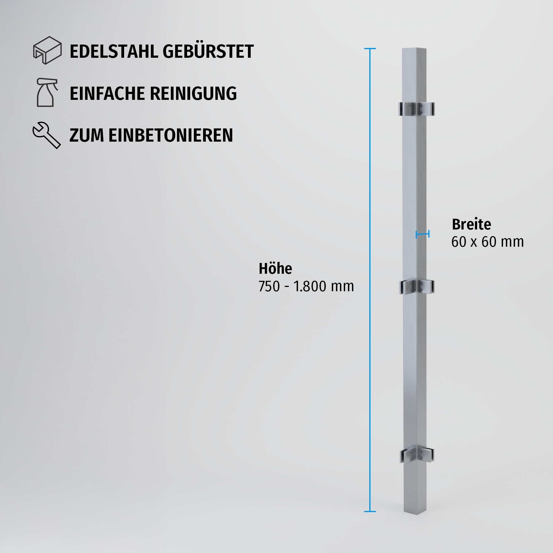Eck-Pfosten System F Glasstärke 10,76 - 17,52 mm zum Einbetonieren