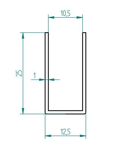 U-Profil - Innenmaß 10,5 x 24 mm - 4 m lang - Matt gebürstet