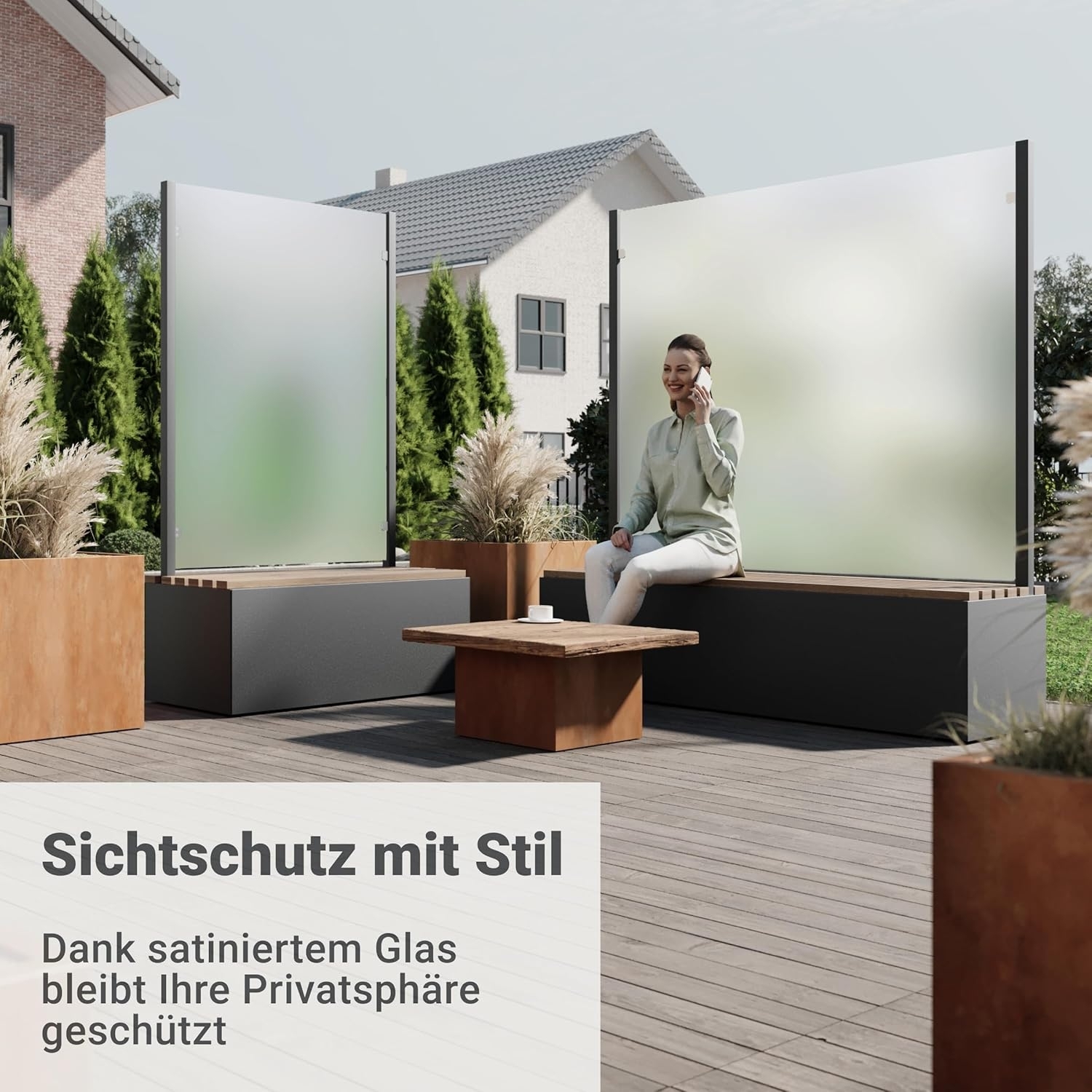 Sitzbank mit Sicht- & Windschutz | 135 cm breit | Klarglas satiniert