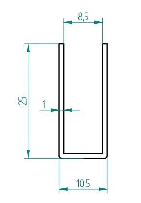 U-Profil - Innenmaß 8,5 x 24 mm - 4 m lang - Hochglanz