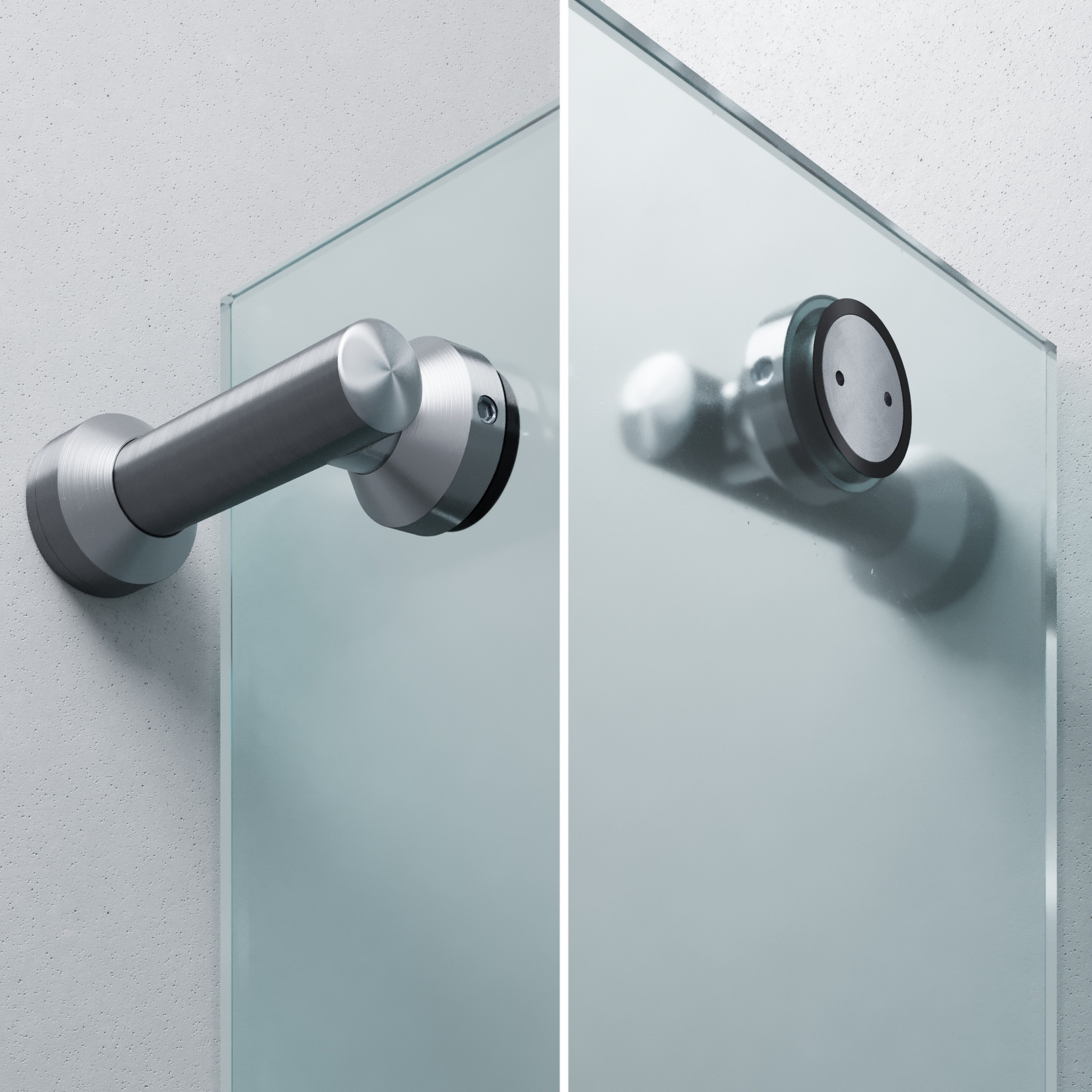 Glas-Wand-Verbinder Edelstahl 90° mit Fuss - fest 10-12 mm