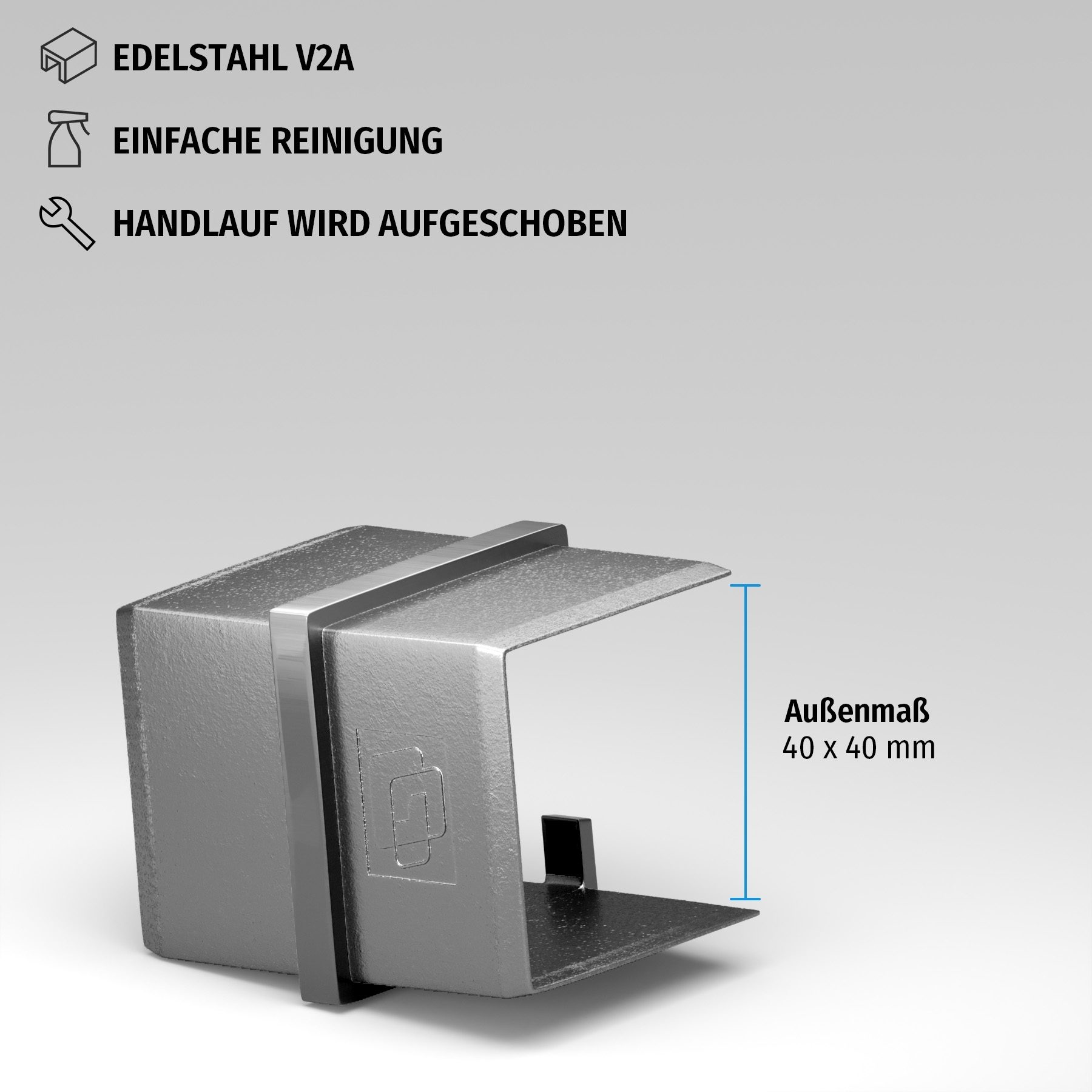 Längsverbinder für Handlauf, hohlwandig eckig - Edelstahl