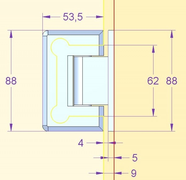 Scharnier Verbindung Glas-Wand 90° R/L Anschlag, Automatikschließung - Hochglanz