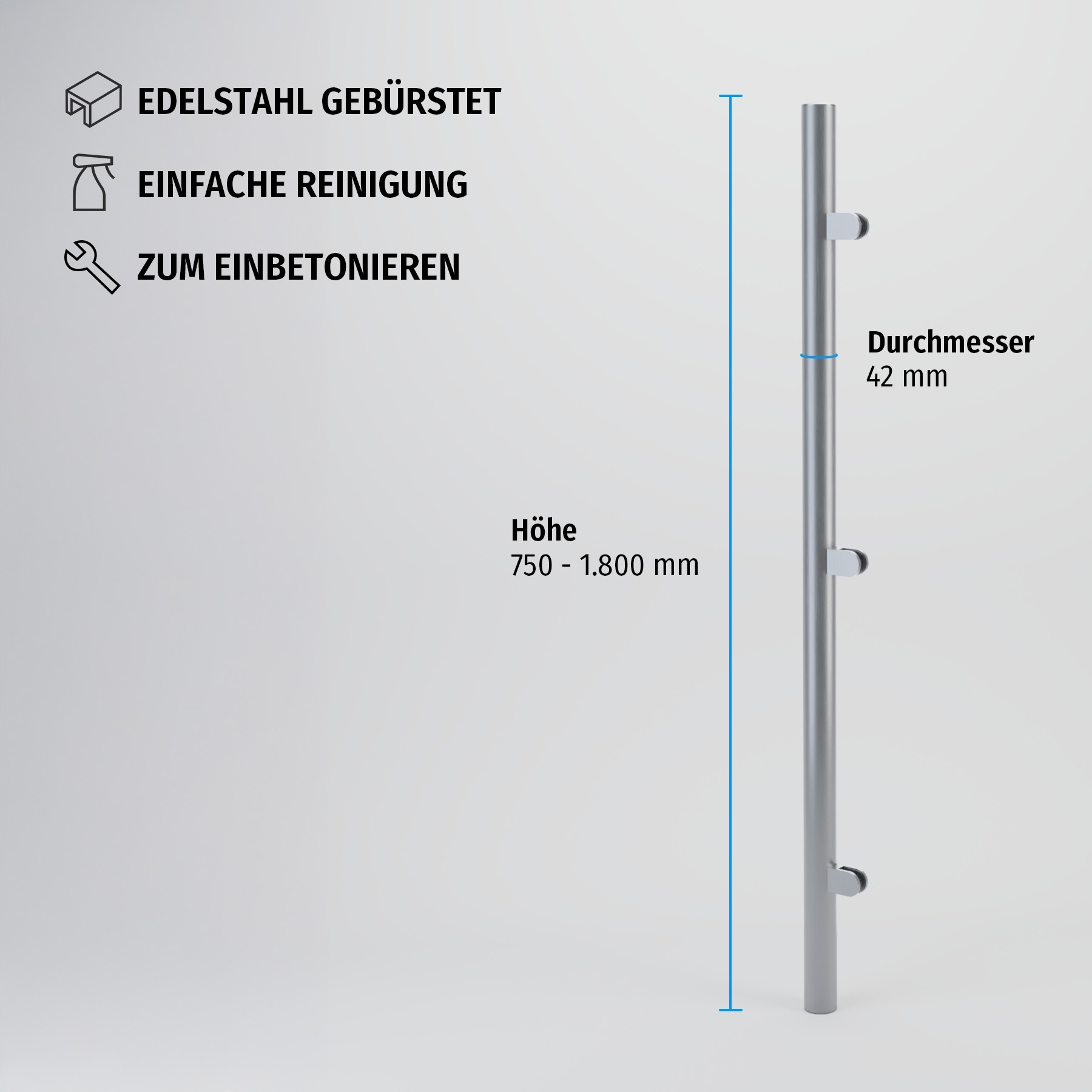 End-Pfosten rund 42 mm zum Einbetonieren