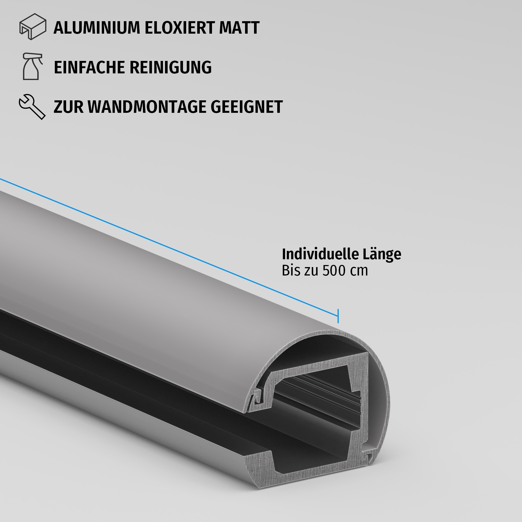 Laufschiene einflügelig, rund - Aluminium eloxiert