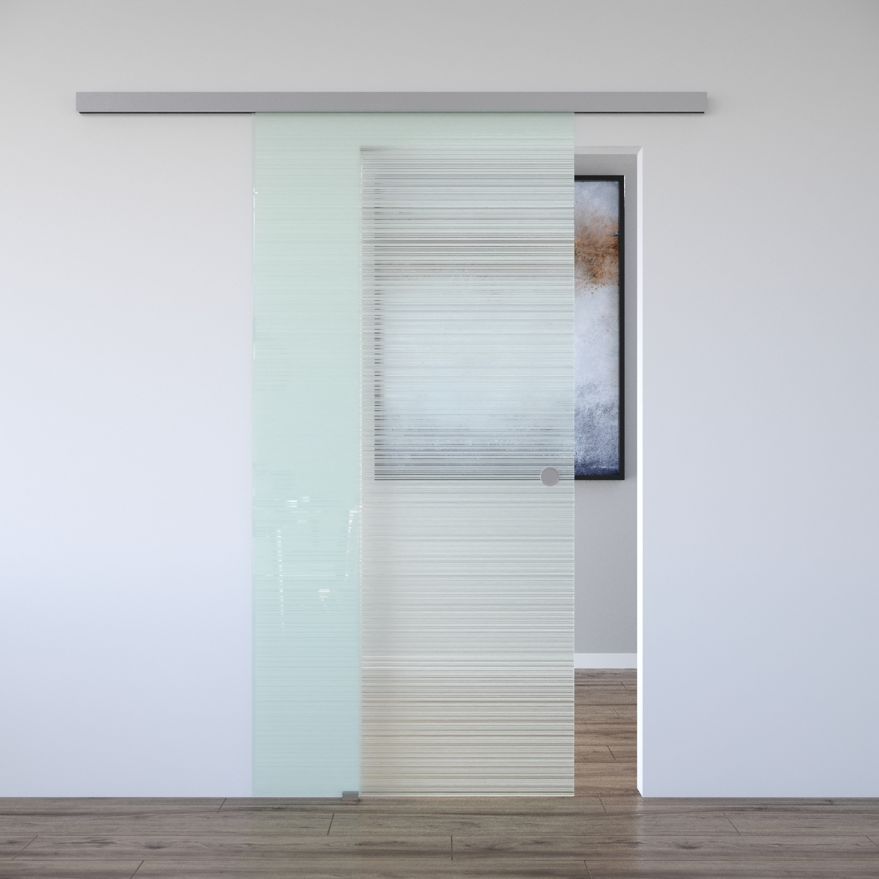 Schiebetür Komplettsystem mit Softclose, Klarglas Muster "STRIPES DQ"