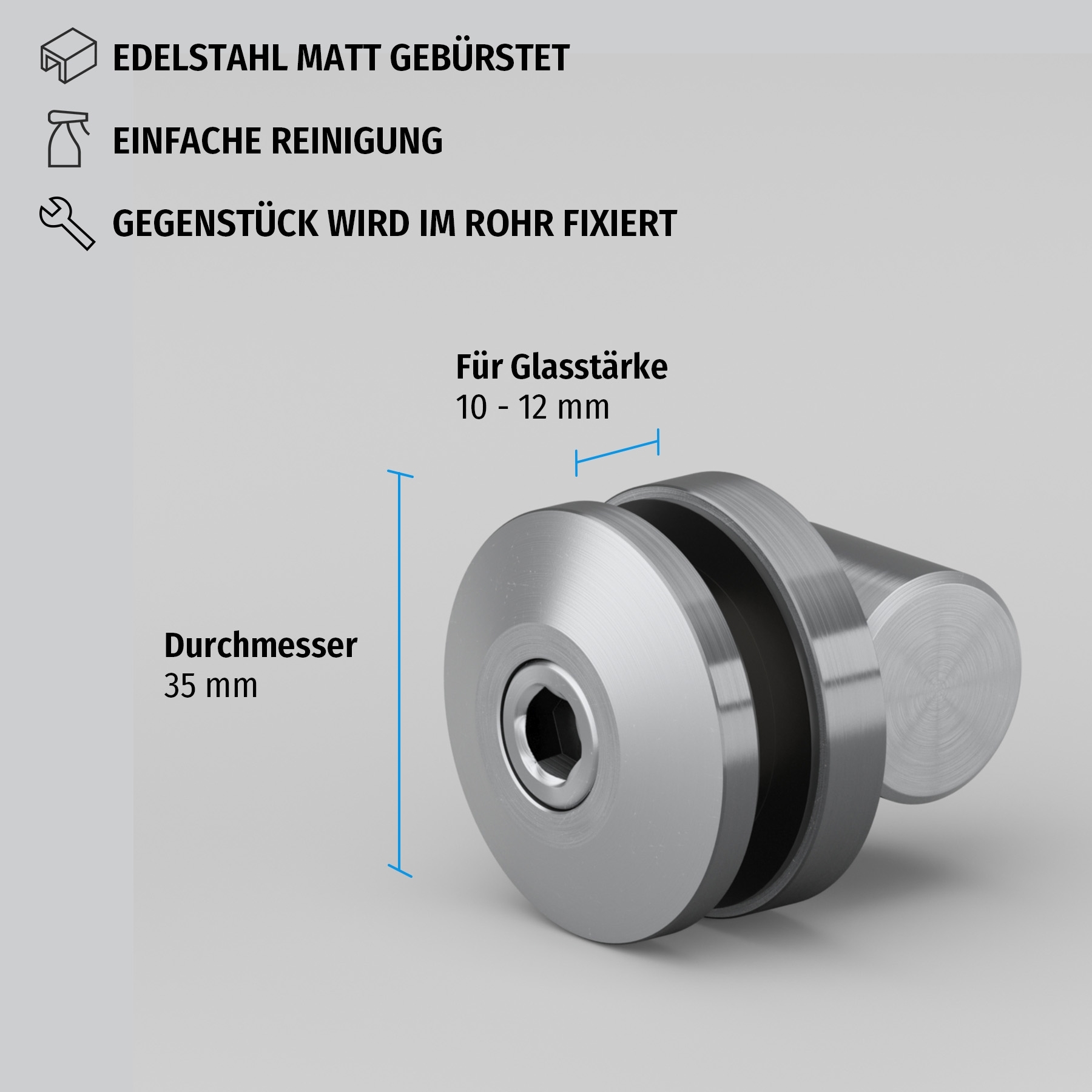 Wandhalterung Rohr-Glas Ø 25 mm - mit Ausspringschutz