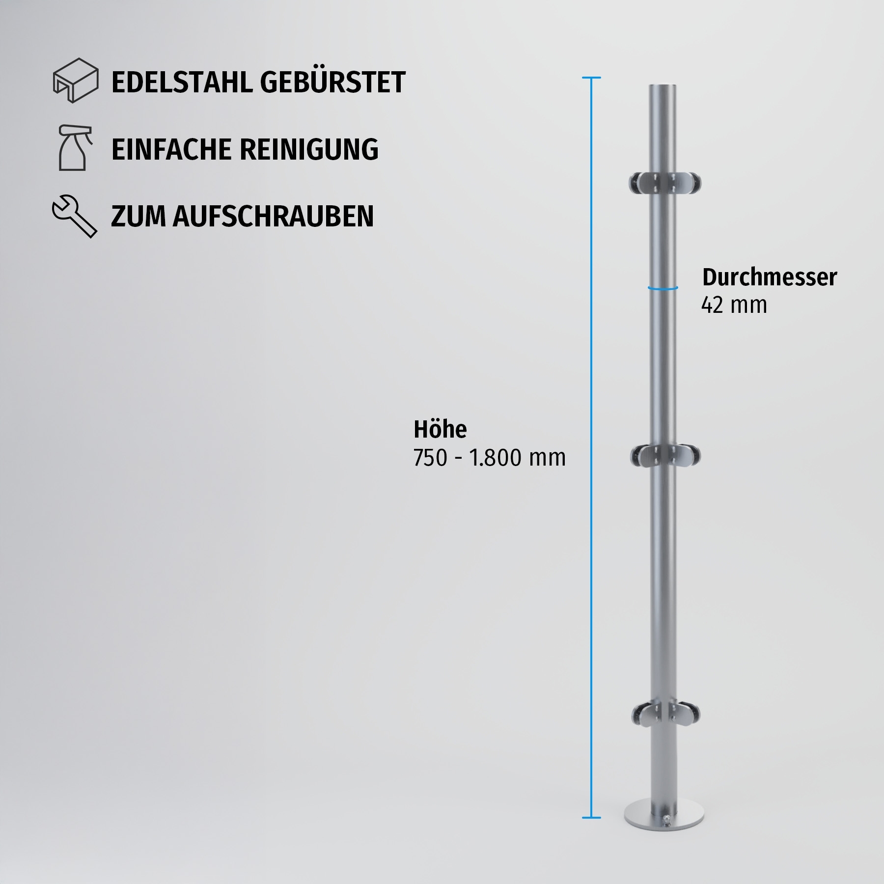 Eck-Pfosten rund 42 mm zum Aufschrauben