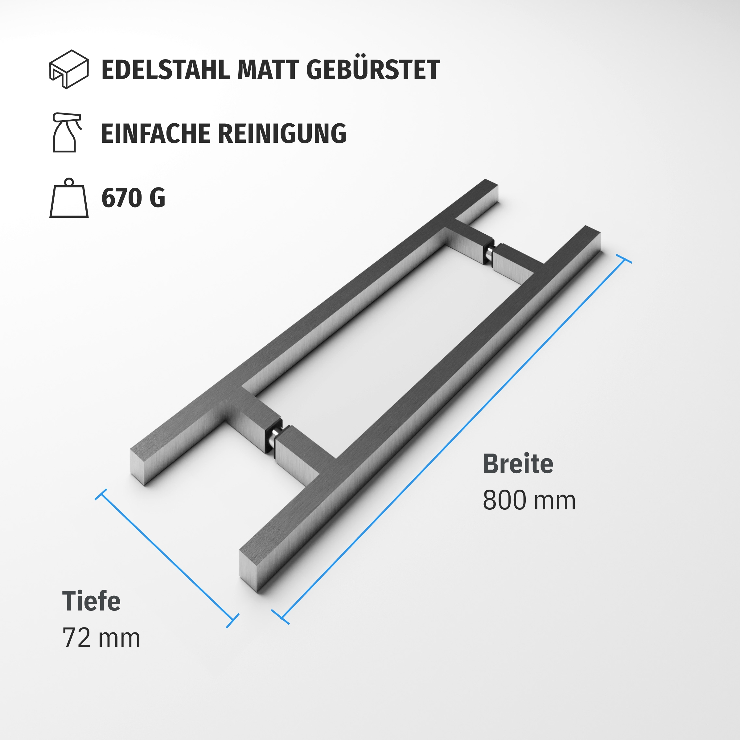 Eckige Griffstange 800 mm | beidseitig | matt