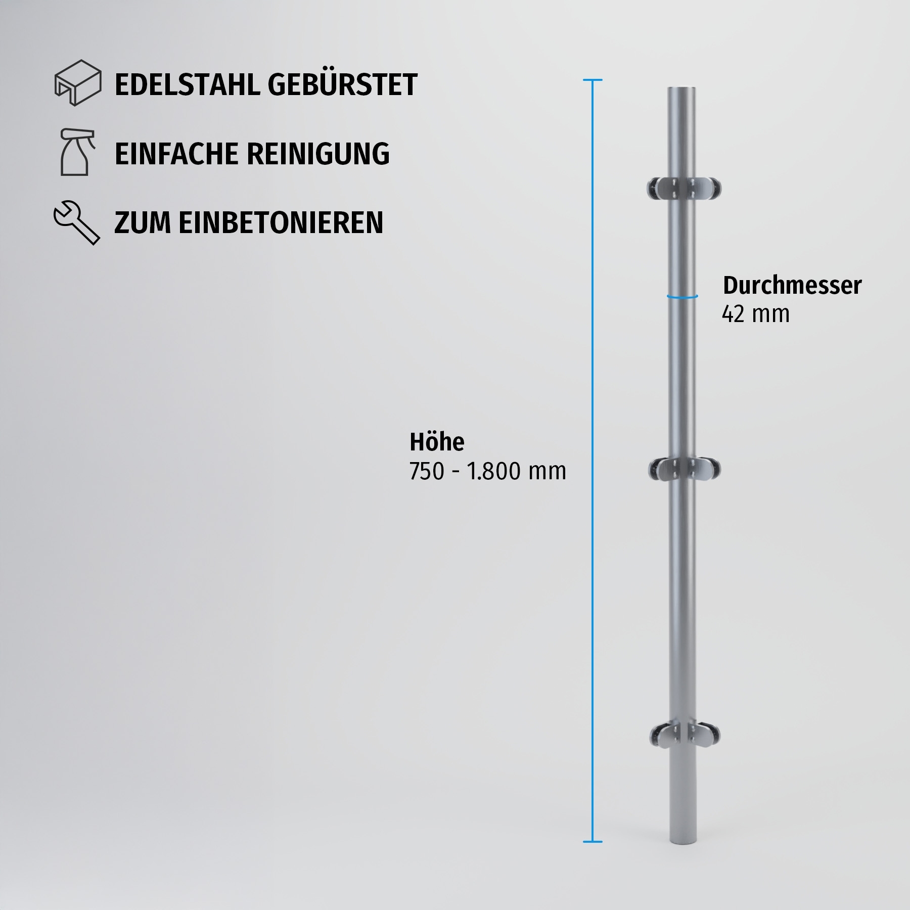 Eck-Pfosten rund 42 mm zum Einbetonieren