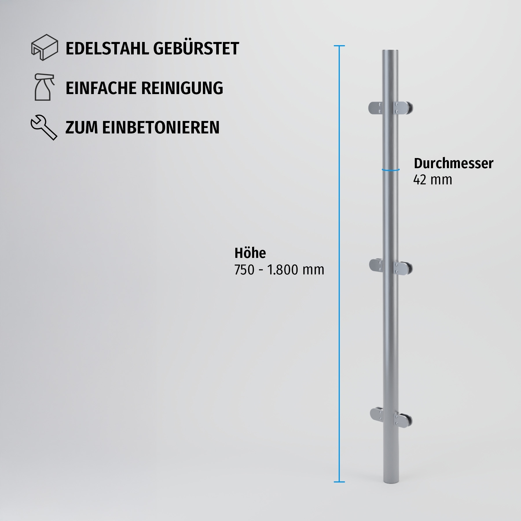 Mittel-Pfosten rund 42 mm zum Einbetonieren