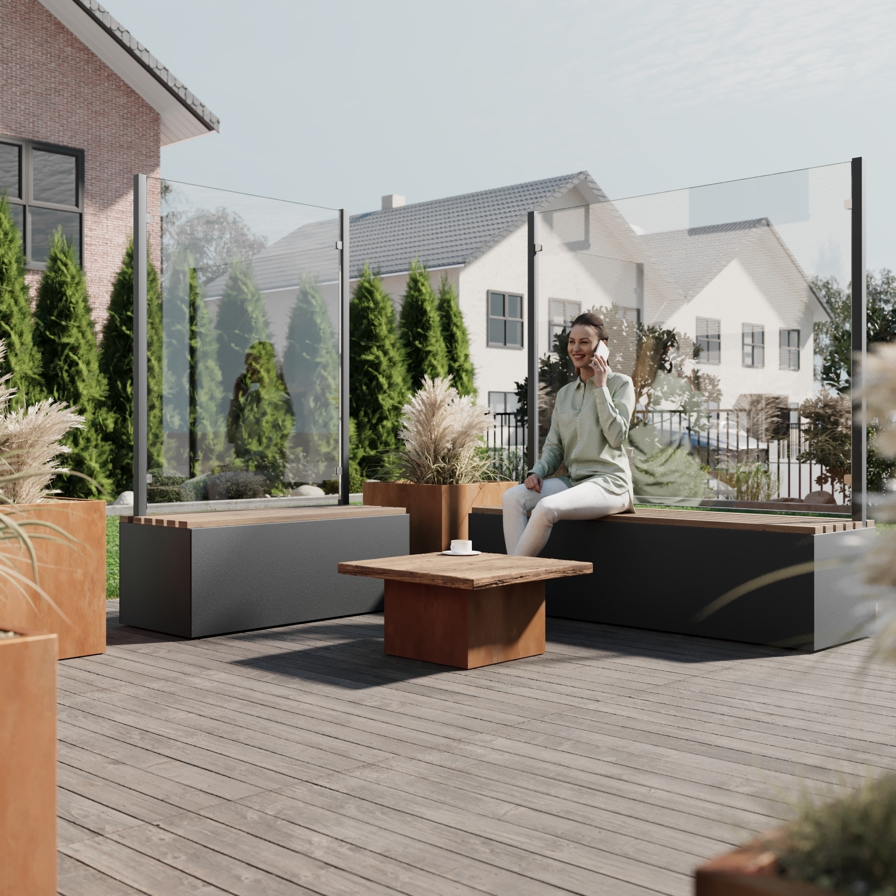 Sitzbank mit Sicht- & Windschutz | 135 cm breit | Klarglas