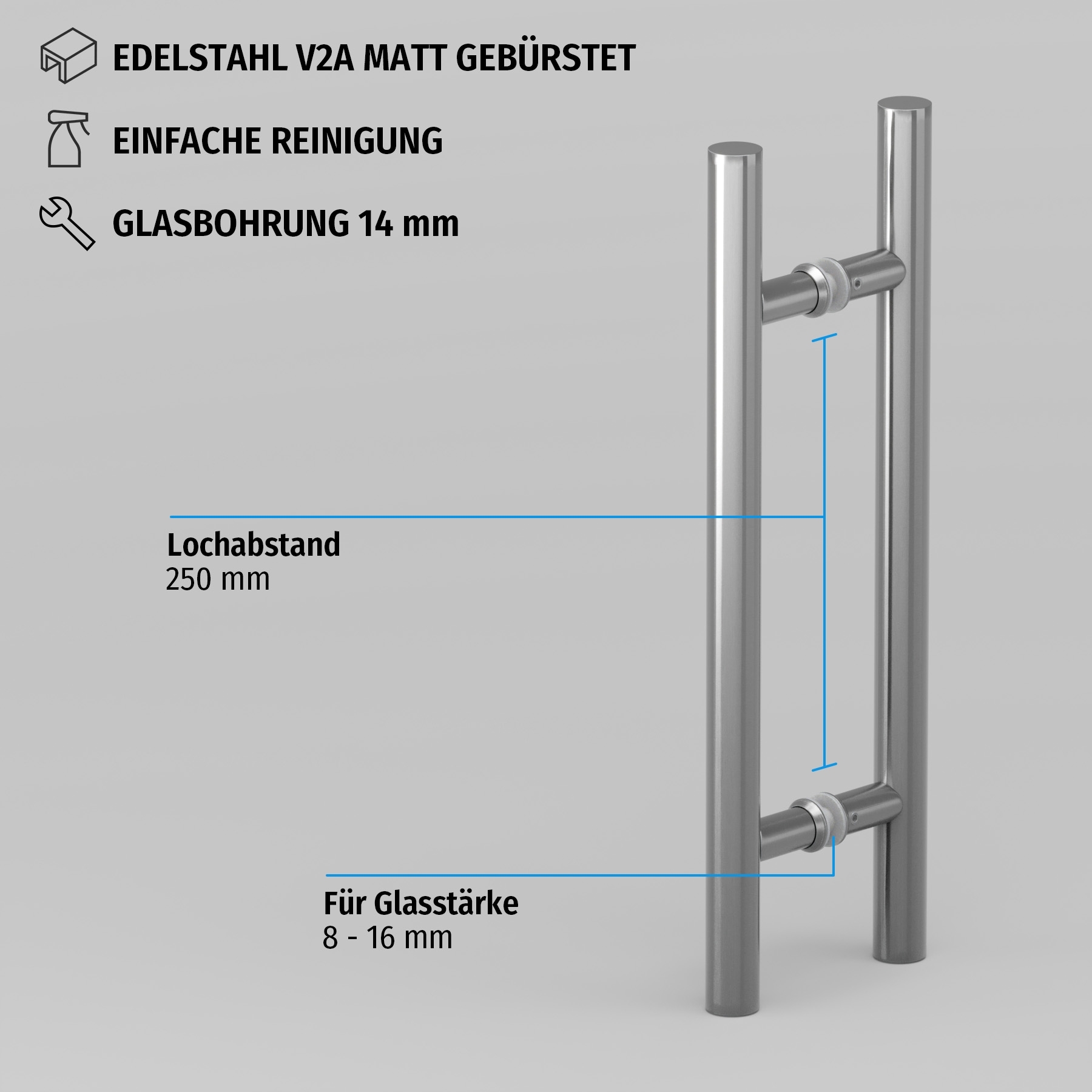 Griffstange 400 mm | beidseitig | matt | Lochabstand 250 mm