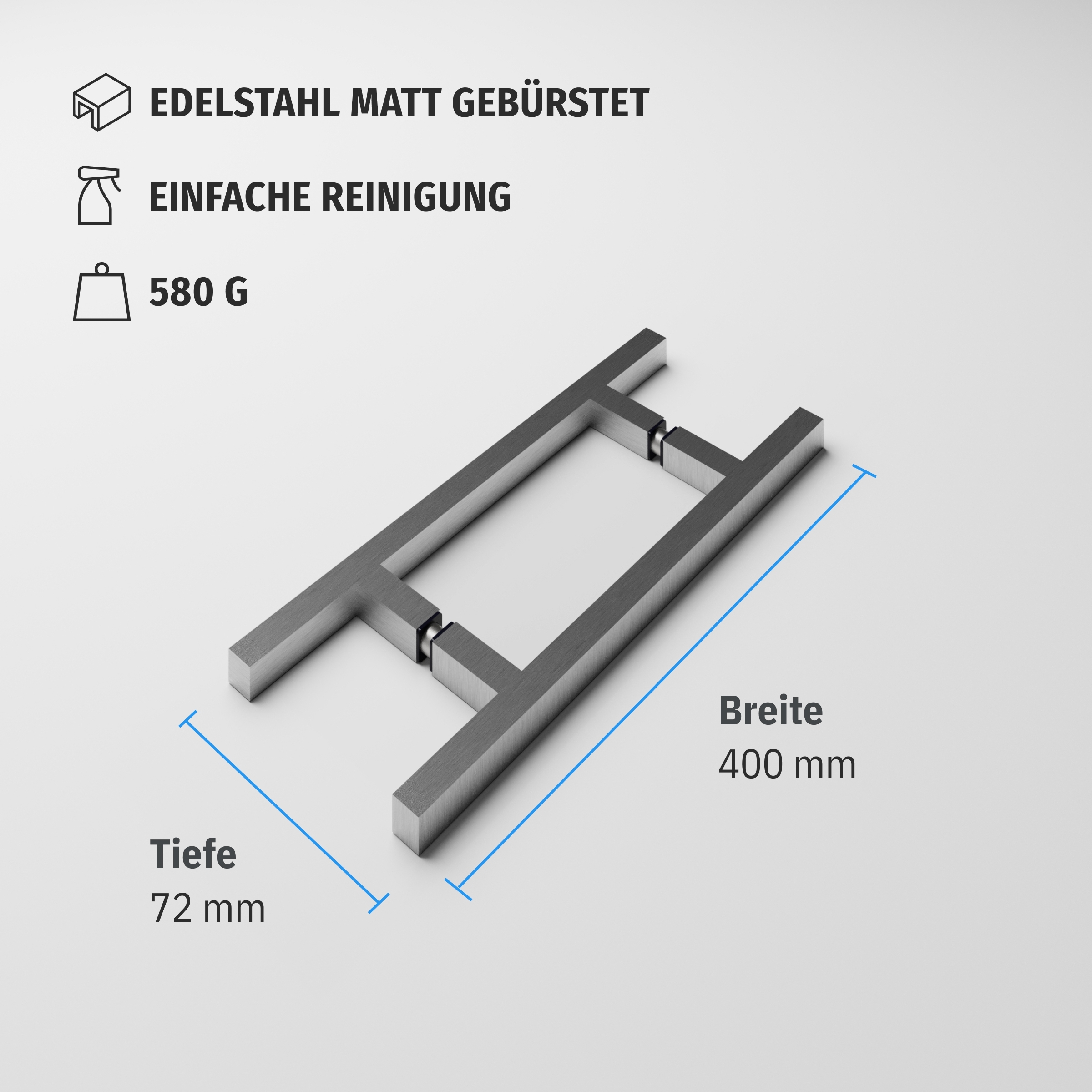 eckige Griffstange 400 mm | beidseitig | matt | Lochabstand 250 mm