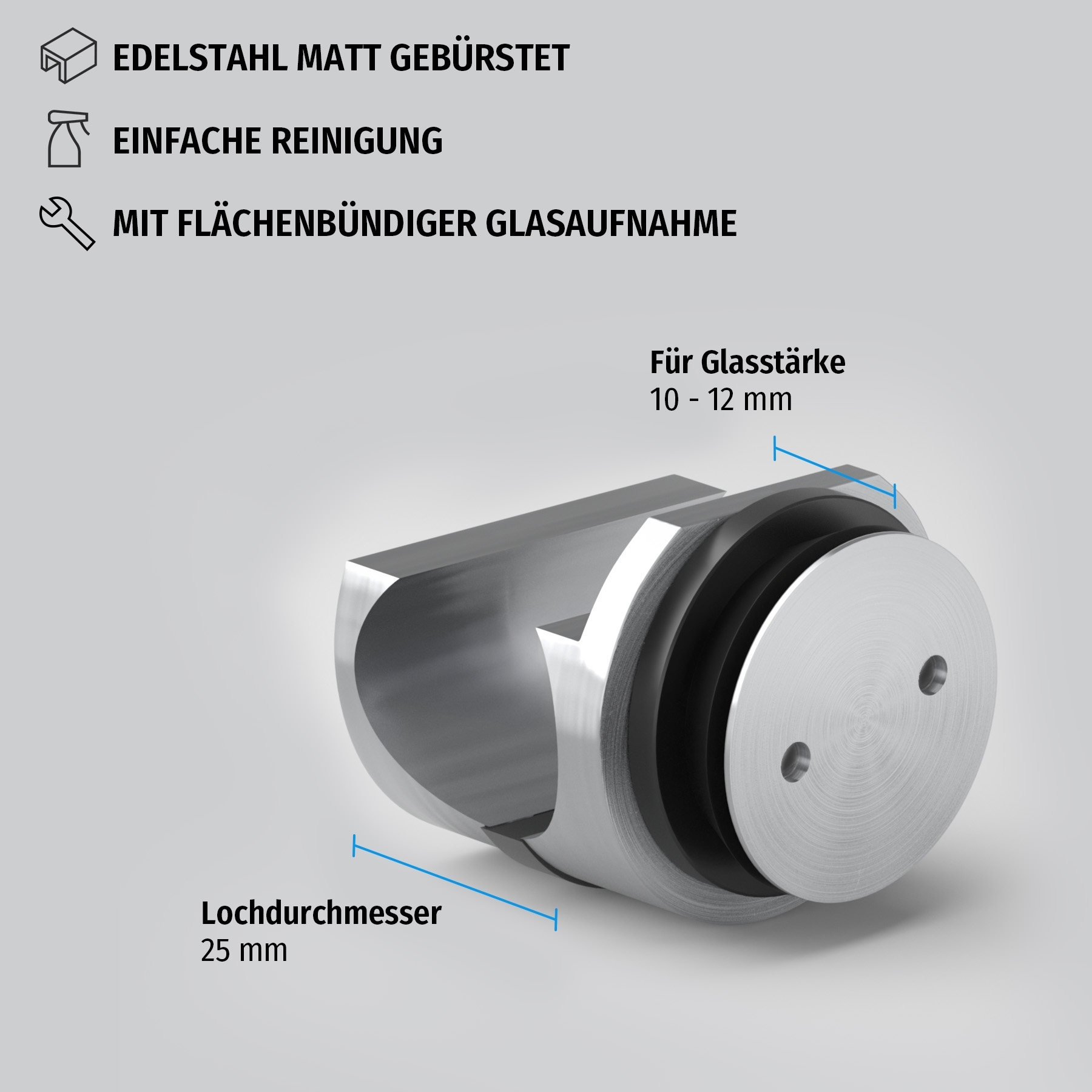 Wandhalterung Rohr-Glas Ø 25 mm - ohne Ausspringschutz