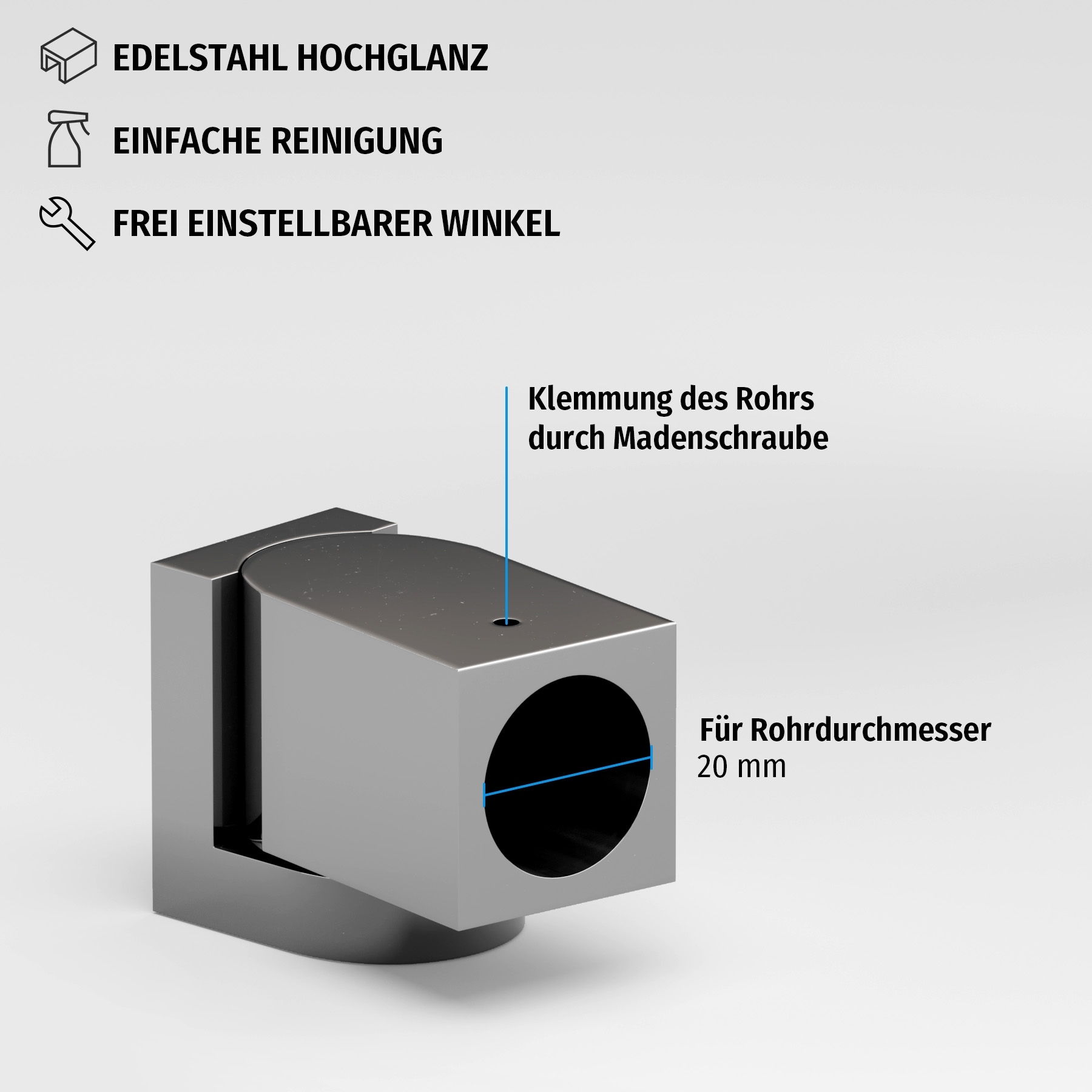 Wandmuffe variabel | Durchmesser 20 mm | Hochglanz