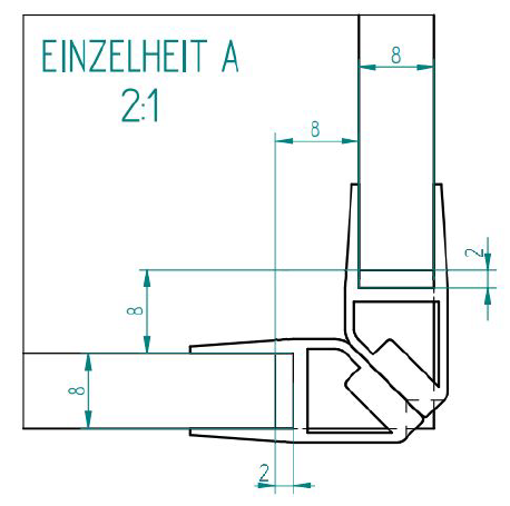 Magnetdichtung 90° für 8 mm Glas, Länge: 2500 mm