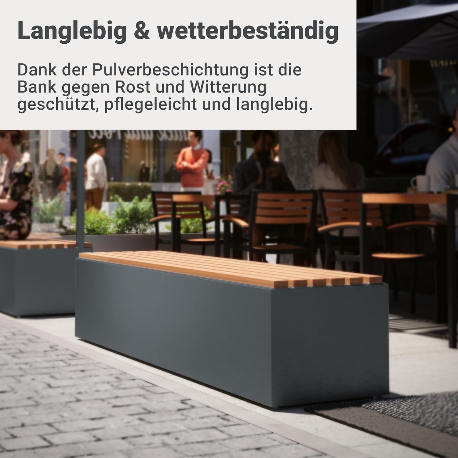 Sitzbank 185 cm breit aus beschichtetem Stahl und Holz