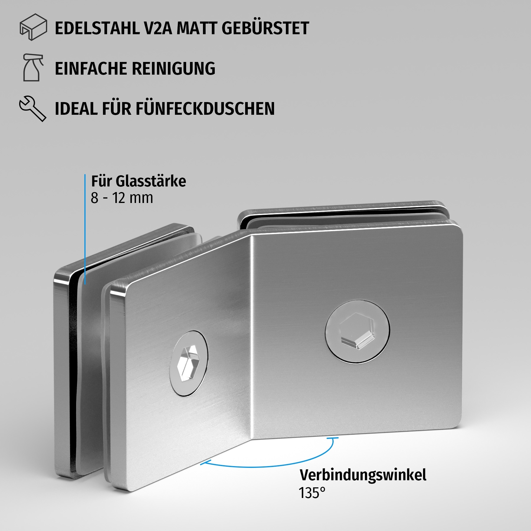 Winkelverbinder | Glas-Glas 135° | matt