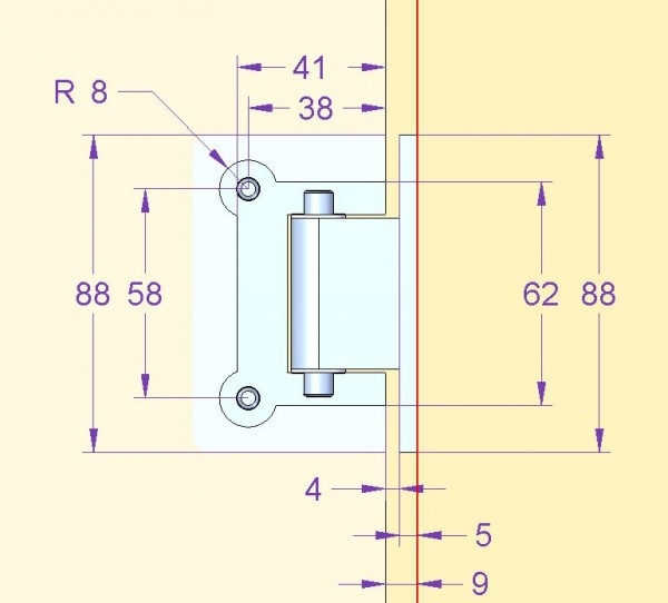 Scharnier Verbindung Glas-Wand 90° R/L Anschlag, Automatikschließung - Hochglanz