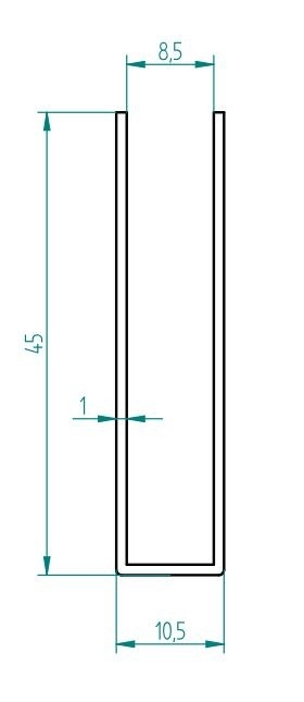 U-Profil - Innenmaß 8,5 x 44 mm - 4 m lang - Matt gebürstet