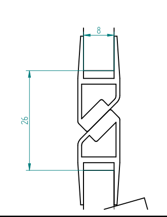 Magnetdichtung 180° für 8 mm Glas | angeschrägt, 2500 mm Länge