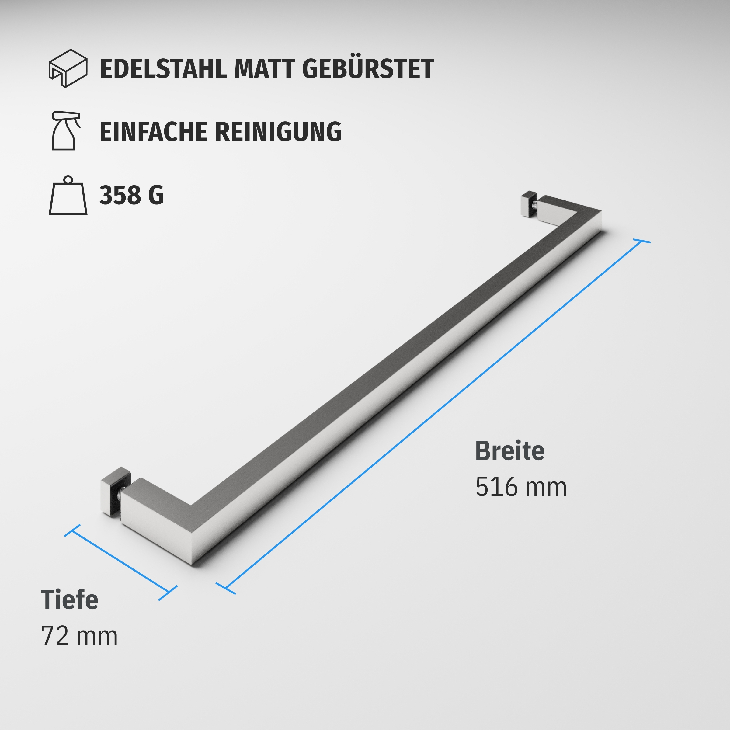 Handtuchhalter Glasdusche | 500 mm | matt gebürstet