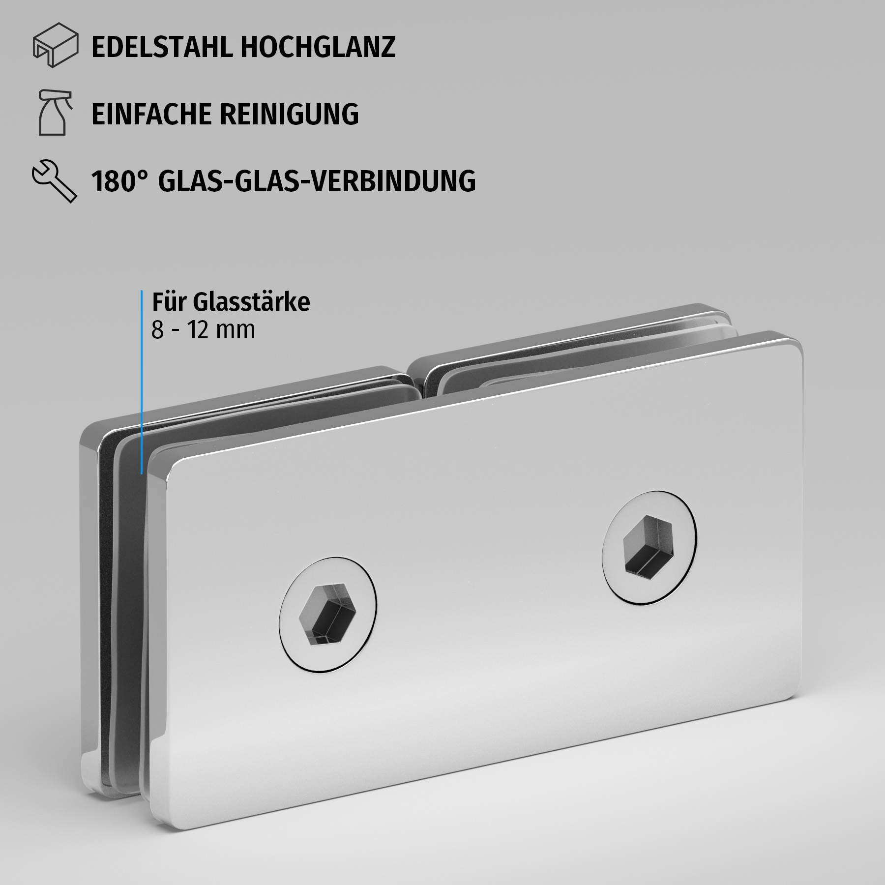 Längsverbinder | Glas-Glas 180° | Hochglanz