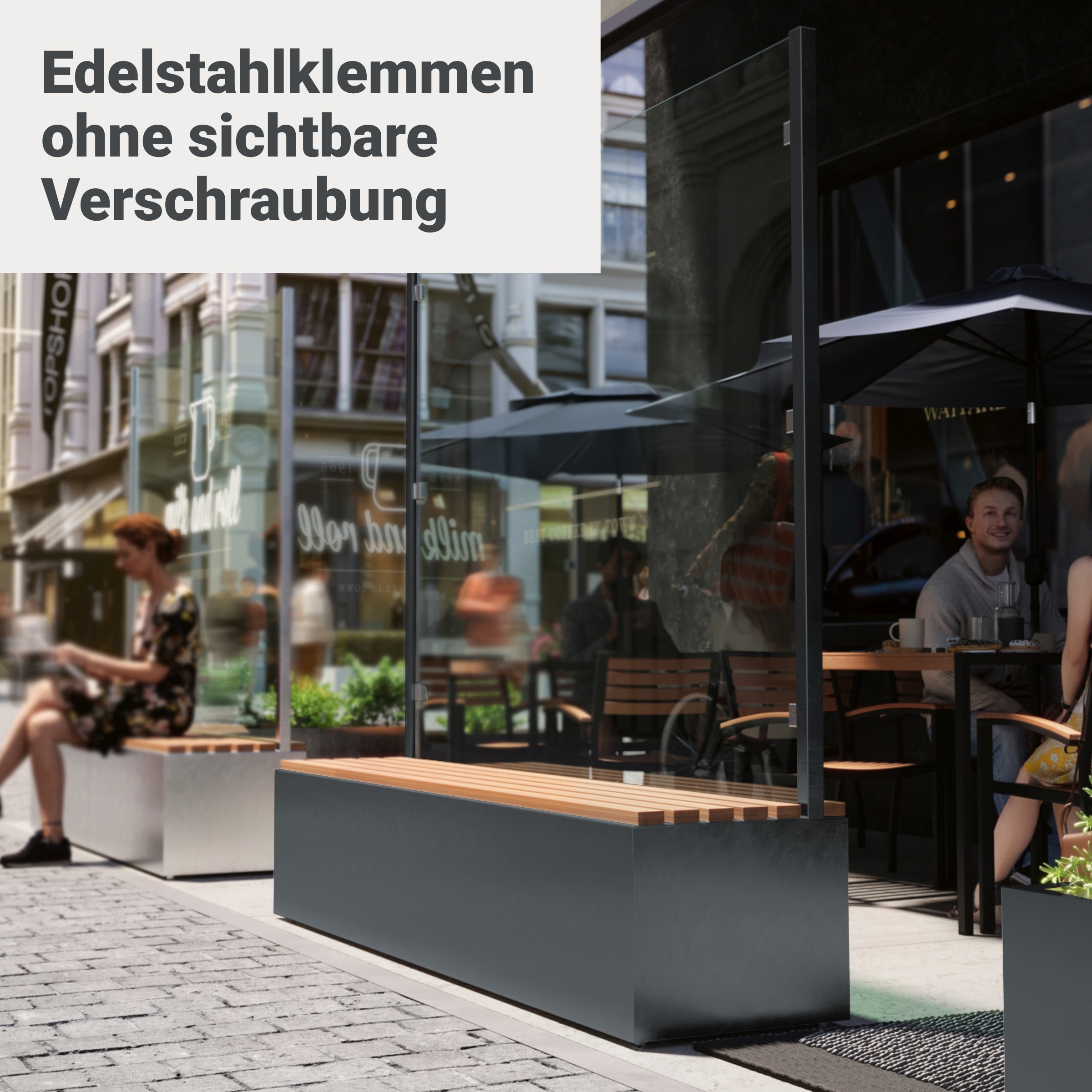 Sitzbank mit Sicht- & Windschutz | 135 cm breit | Klarglas