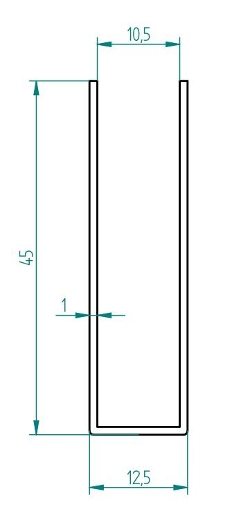 U-Profil - Innenmaß 10,5 x 44 mm - 4 m lang - Matt gebürstet