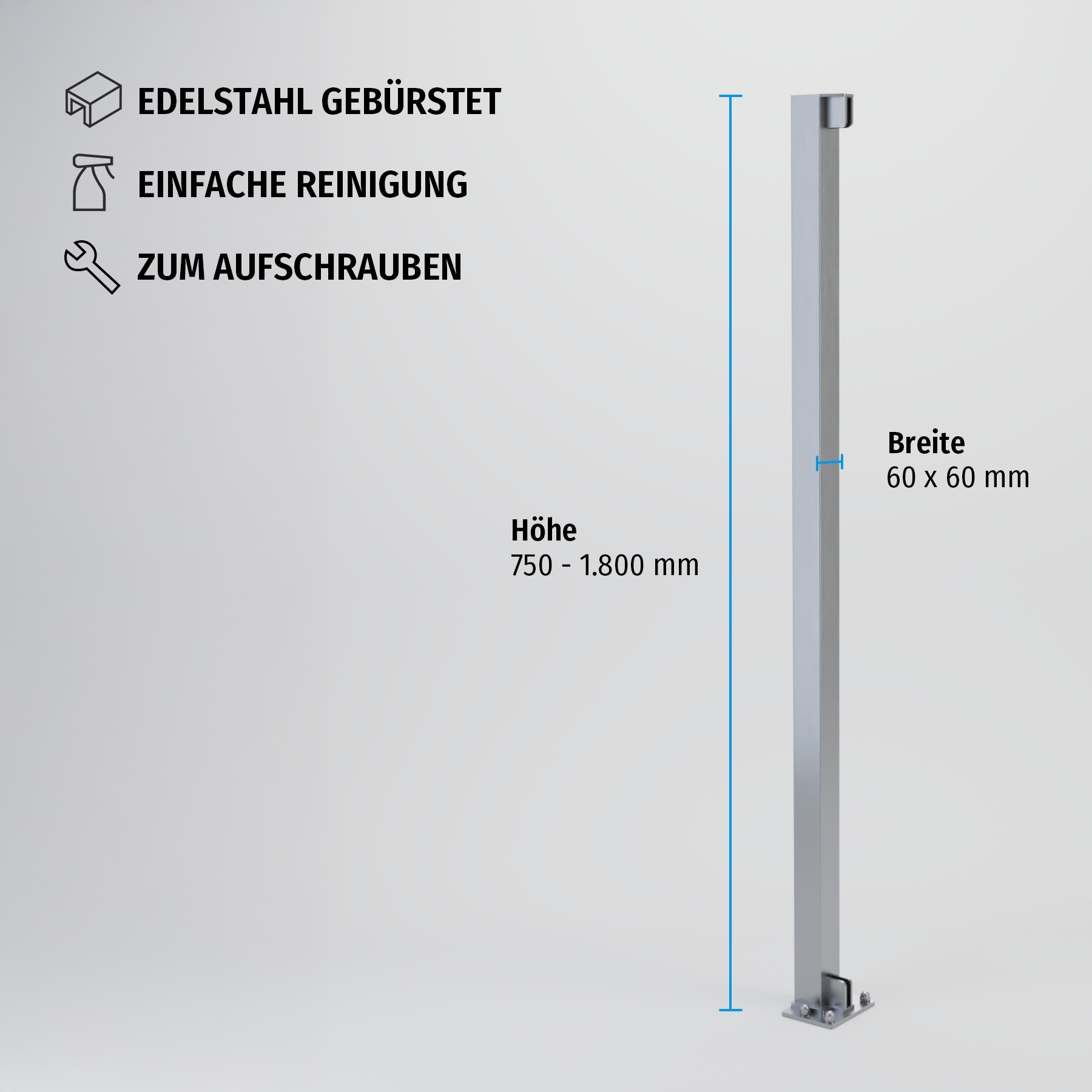 End-Pfosten System A 60x60 mm zum Aufschrauben