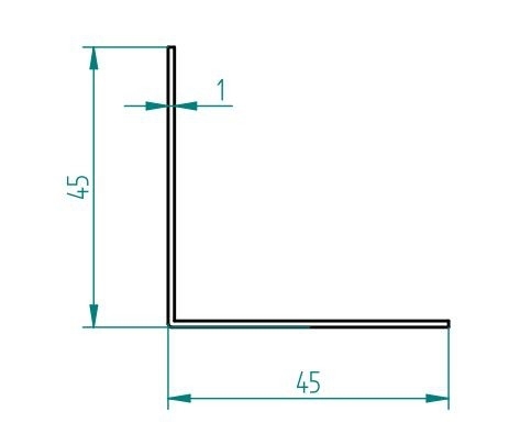 L-Profil - Winkel 90°, 45 mm Schenkel - 4 m lang