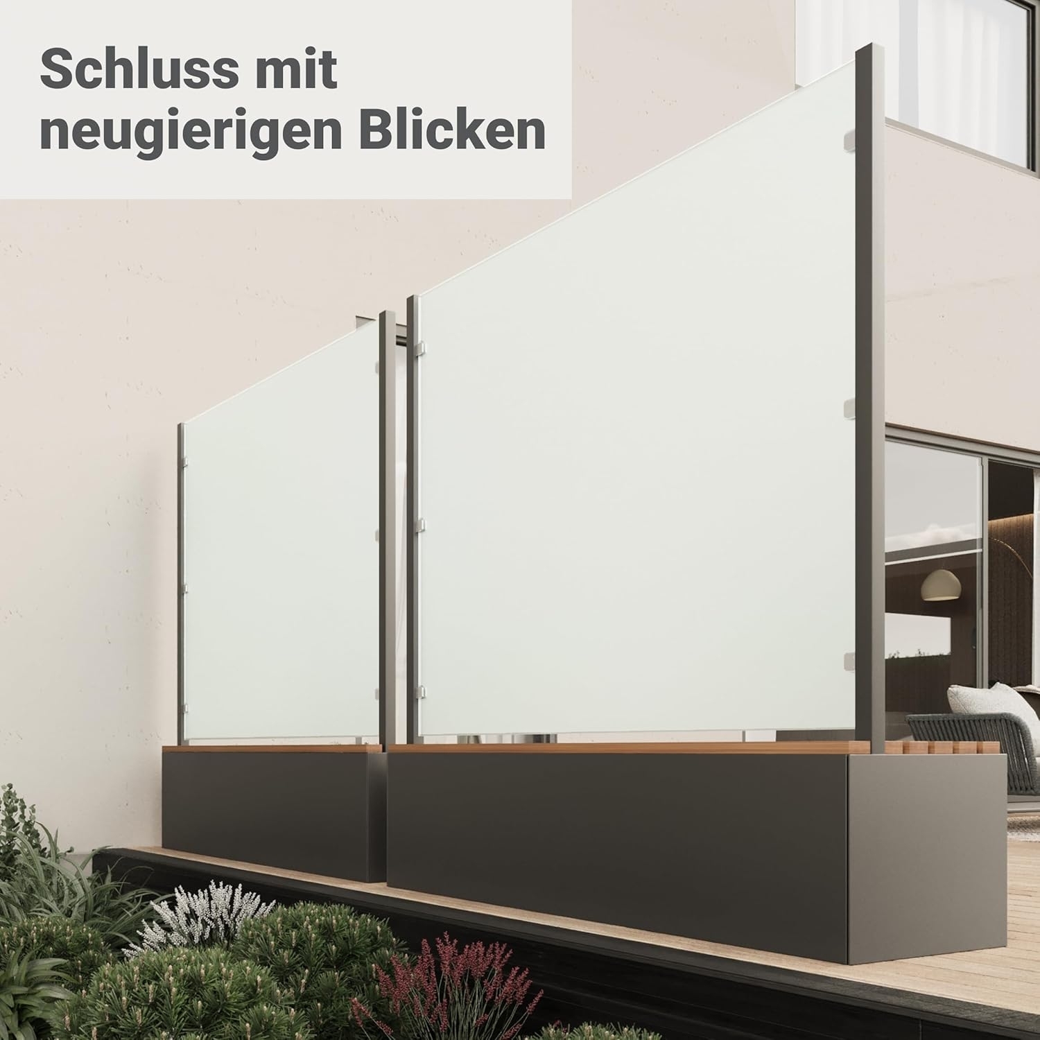 Sitzbank mit Sicht- & Windschutz | 135 cm breit | Klarglas satiniert