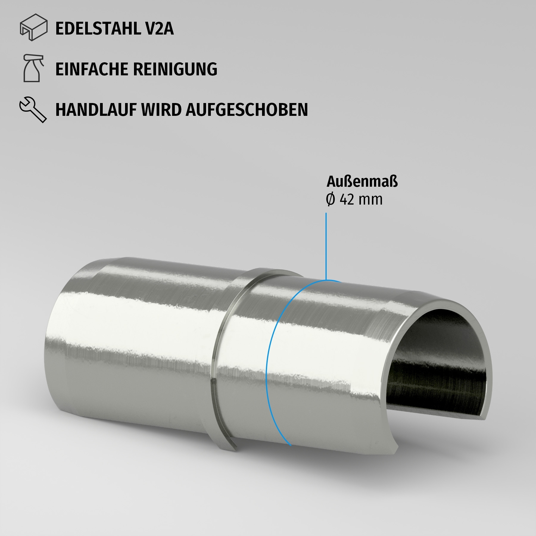 Längsverbinder für Handlauf, hohlwandig rund - Edelstahl