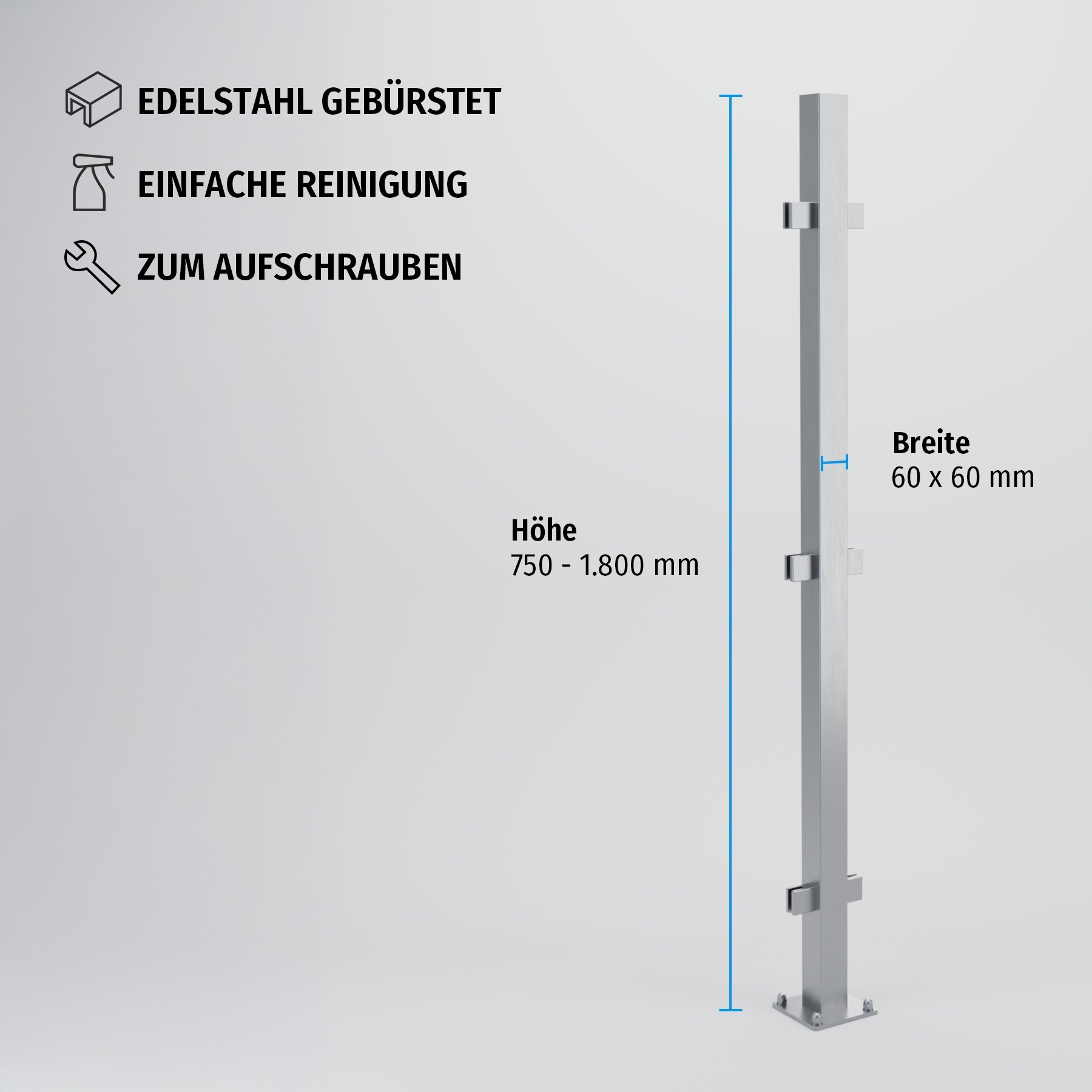 Mittel-Pfosten System F Glasstärke 10,76-17,52mm zum Aufschrauben